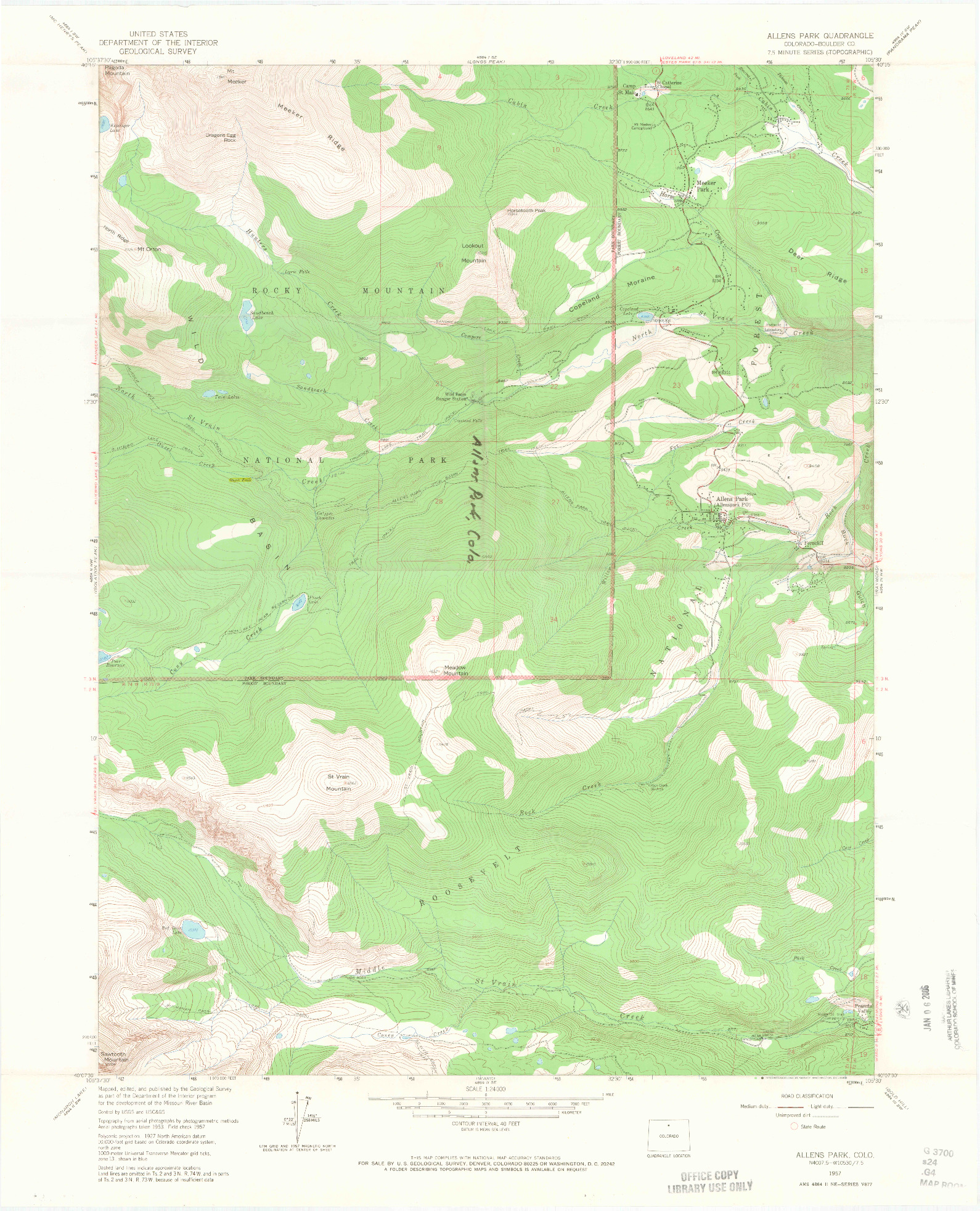 USGS 1:24000-SCALE QUADRANGLE FOR ALLENS PARK, CO 1957