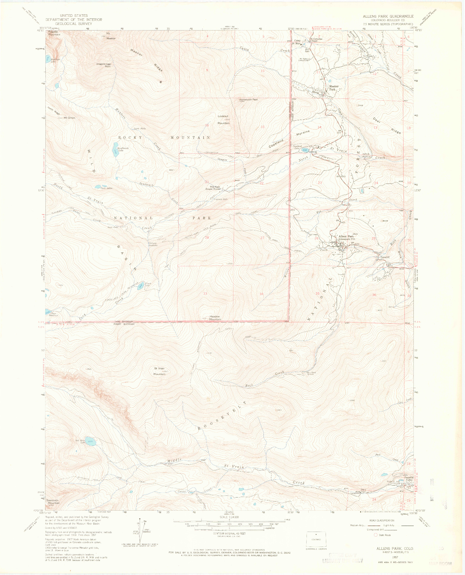 USGS 1:24000-SCALE QUADRANGLE FOR ALLENS PARK, CO 1957