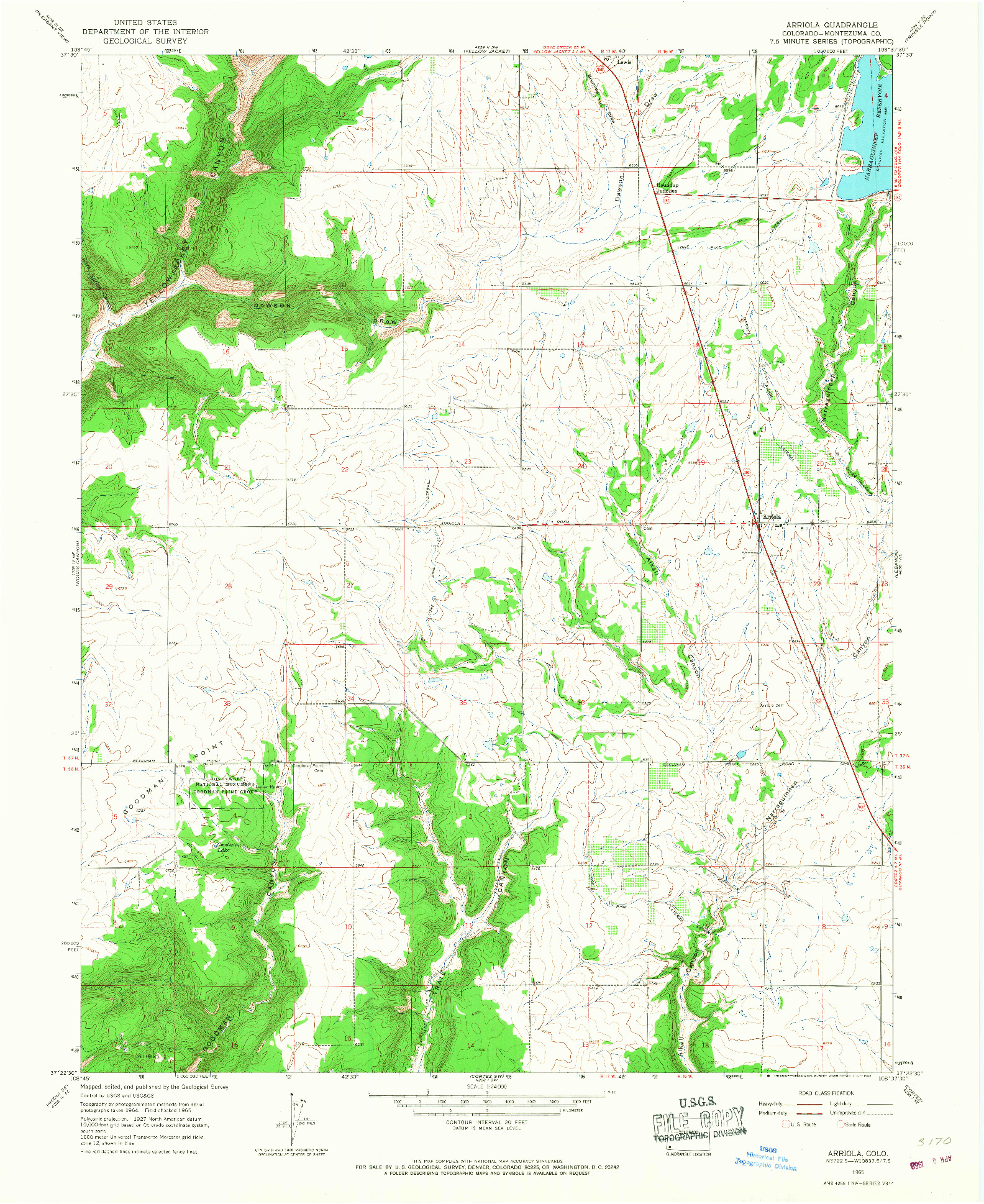 USGS 1:24000-SCALE QUADRANGLE FOR ARRIOLA, CO 1965