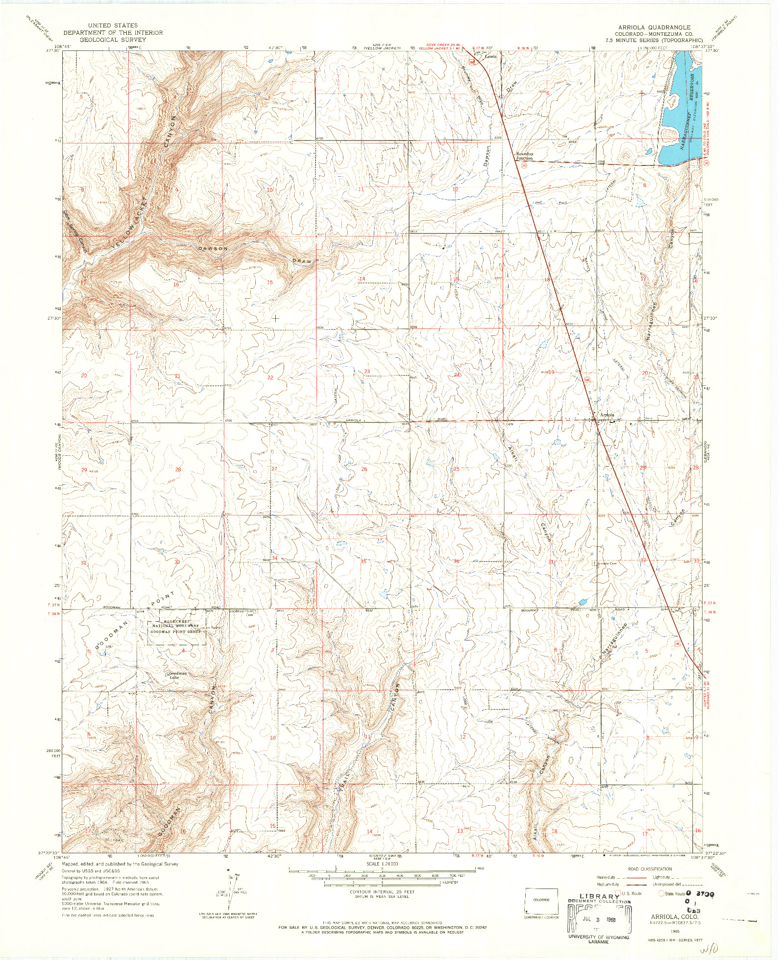 USGS 1:24000-SCALE QUADRANGLE FOR ARRIOLA, CO 1965