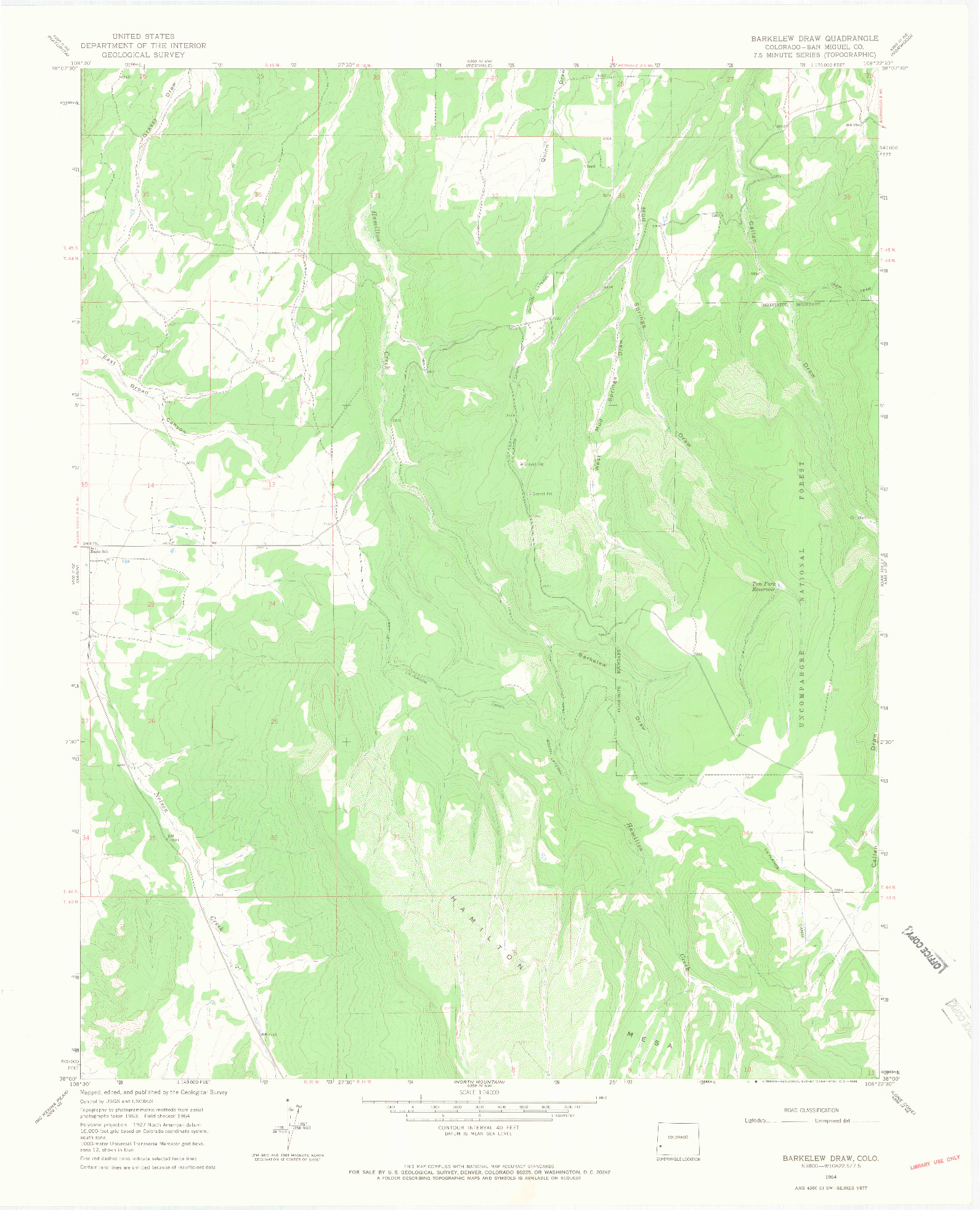 USGS 1:24000-SCALE QUADRANGLE FOR BARKELEW DRAW, CO 1964