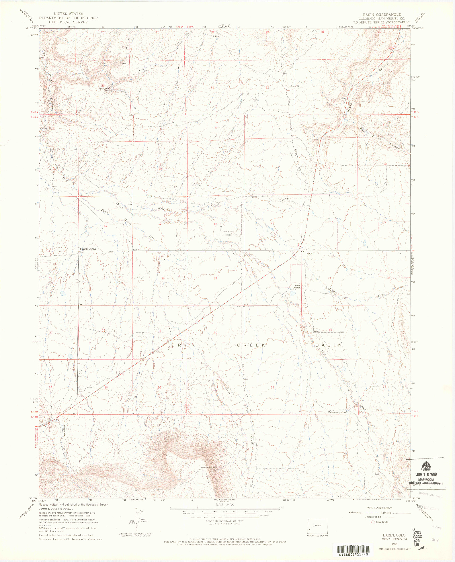 USGS 1:24000-SCALE QUADRANGLE FOR BASIN, CO 1964