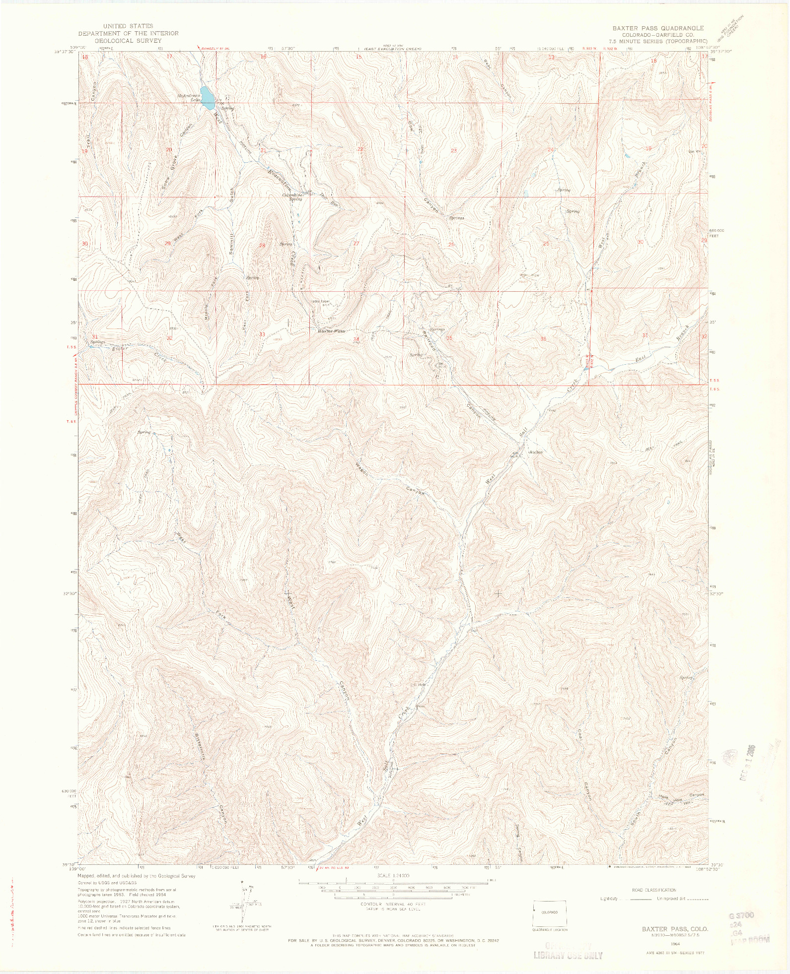 USGS 1:24000-SCALE QUADRANGLE FOR BAXTER PASS, CO 1964