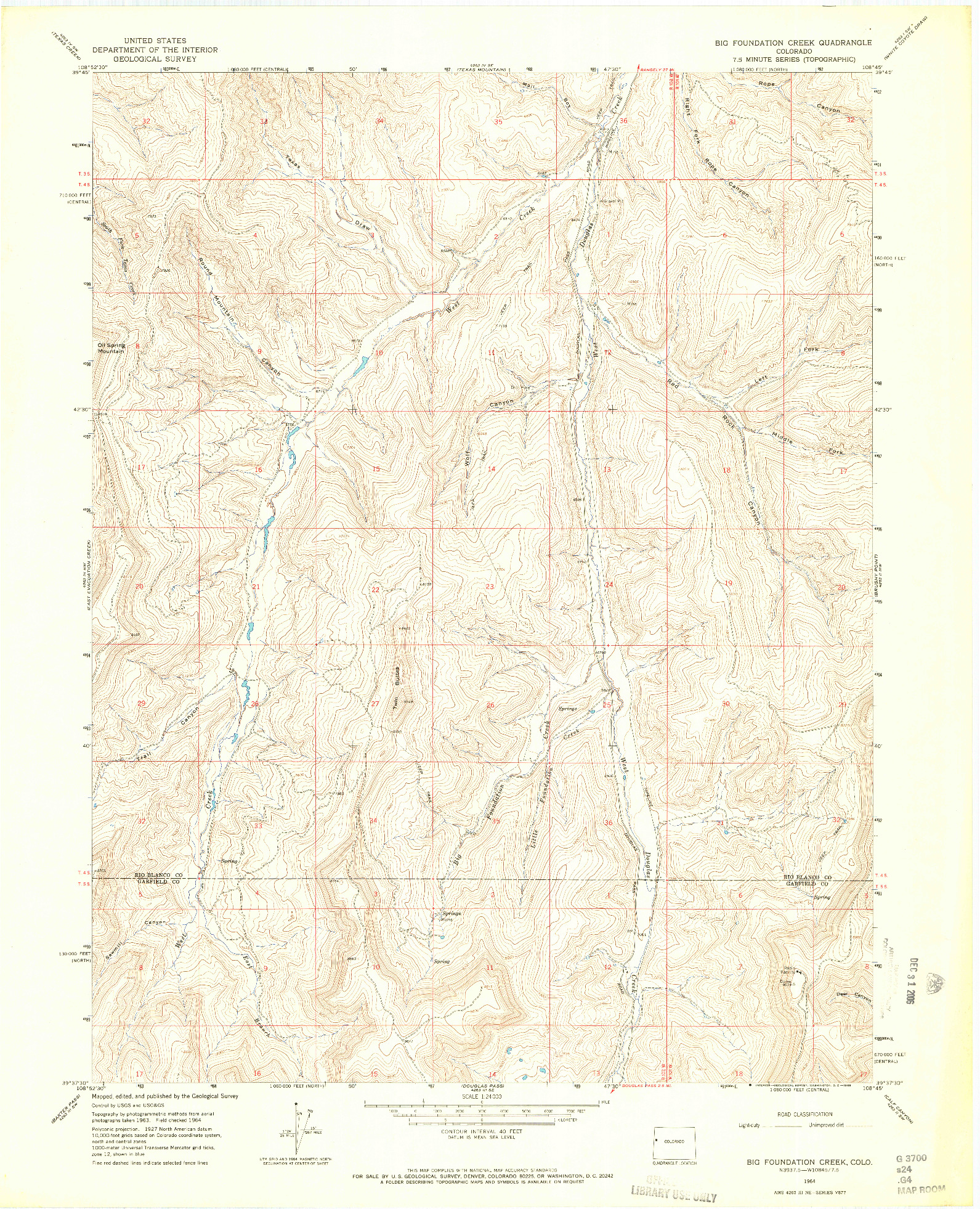 USGS 1:24000-SCALE QUADRANGLE FOR BIG FOUNDATION CREEK, CO 1964