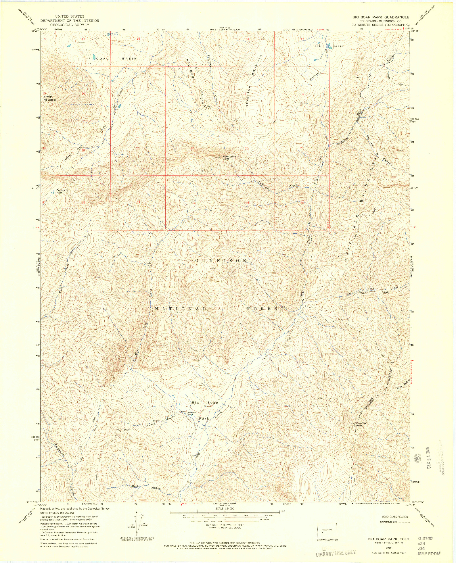 USGS 1:24000-SCALE QUADRANGLE FOR BIG SOAP PARK, CO 1965