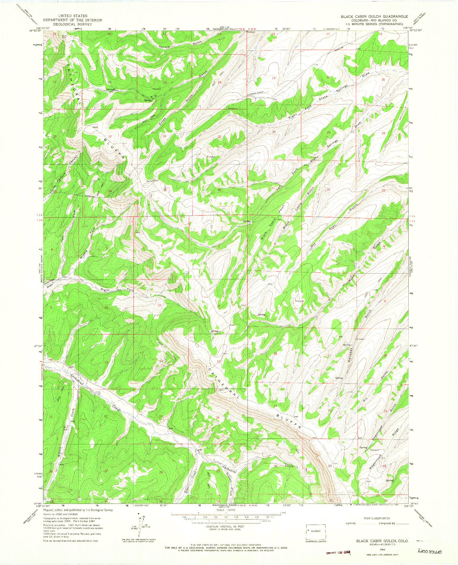 USGS 1:24000-SCALE QUADRANGLE FOR BLACK CABIN GULCH, CO 1964