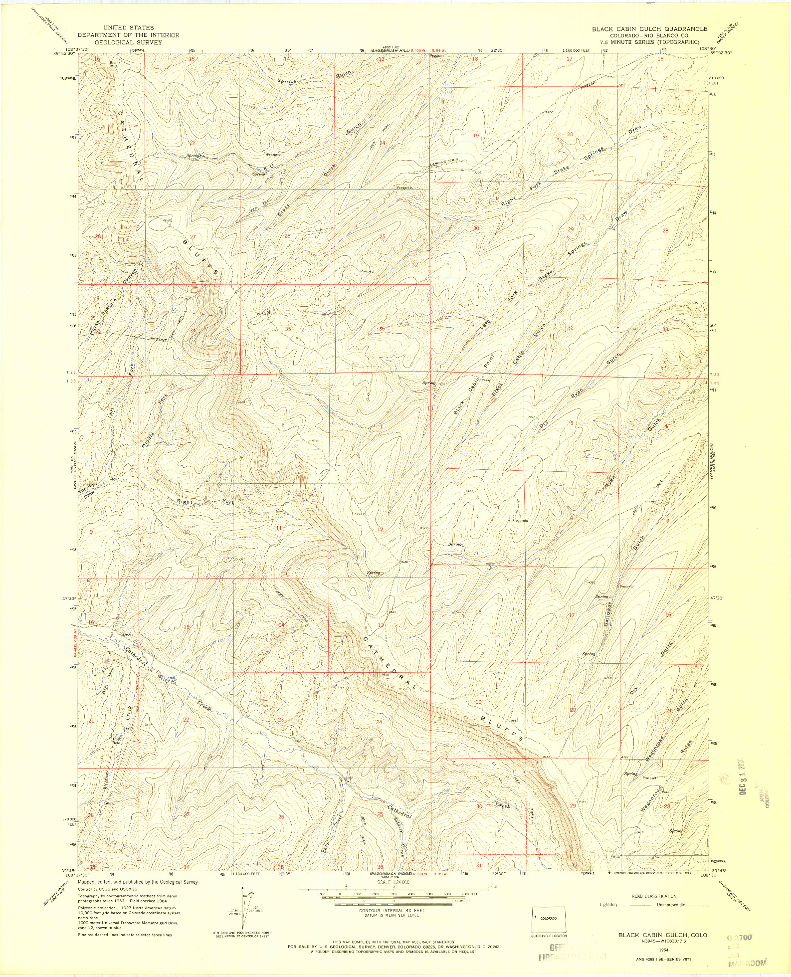 USGS 1:24000-SCALE QUADRANGLE FOR BLACK CABIN GULCH, CO 1964