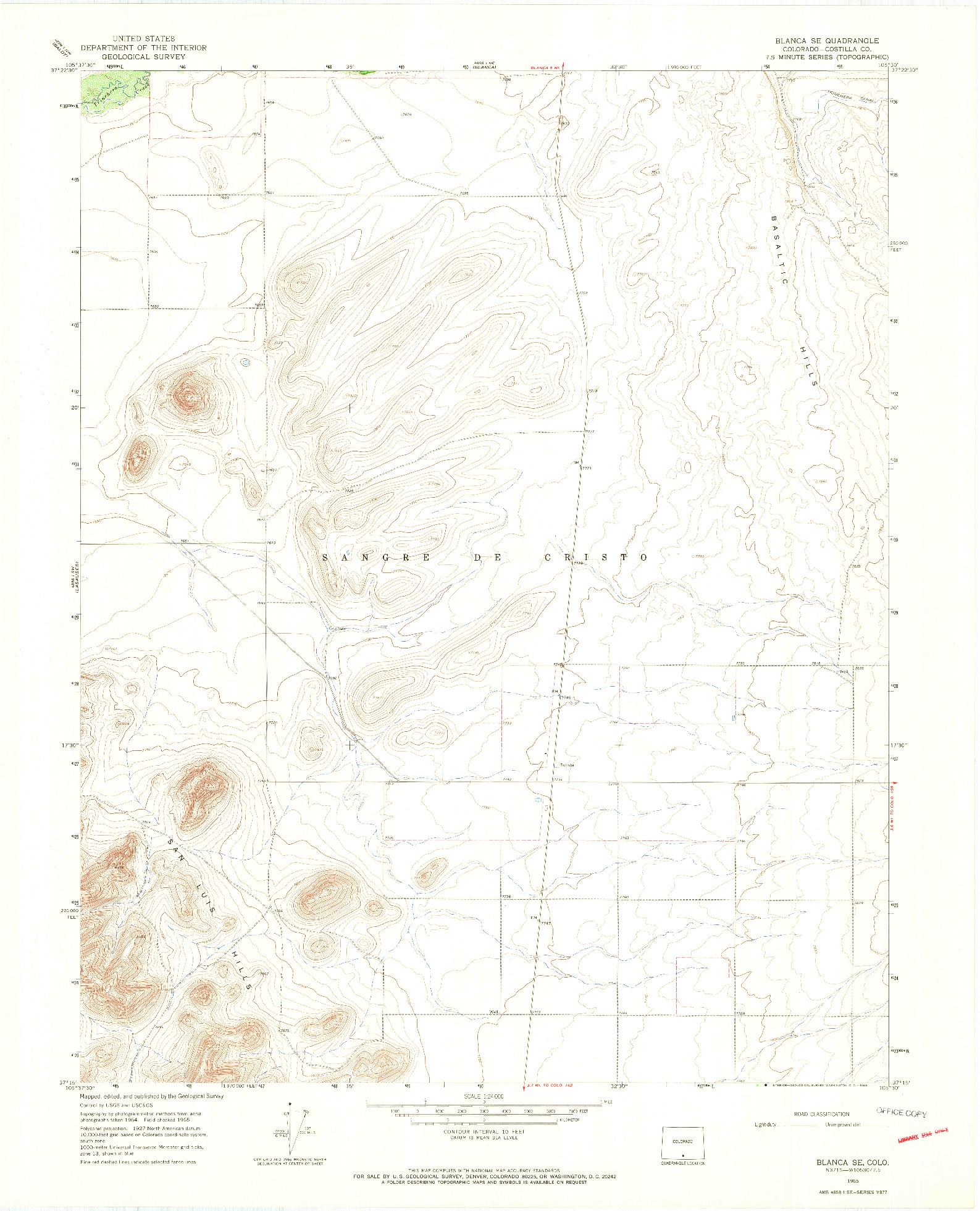 USGS 1:24000-SCALE QUADRANGLE FOR BLANCA SE, CO 1965