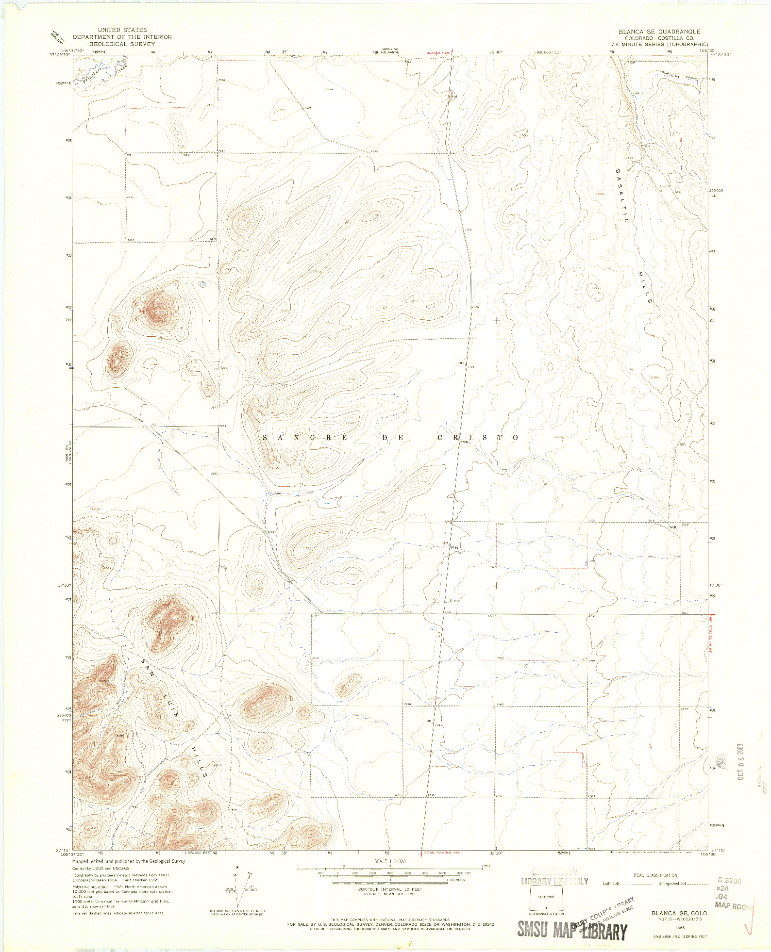 USGS 1:24000-SCALE QUADRANGLE FOR BLANCA SE, CO 1965