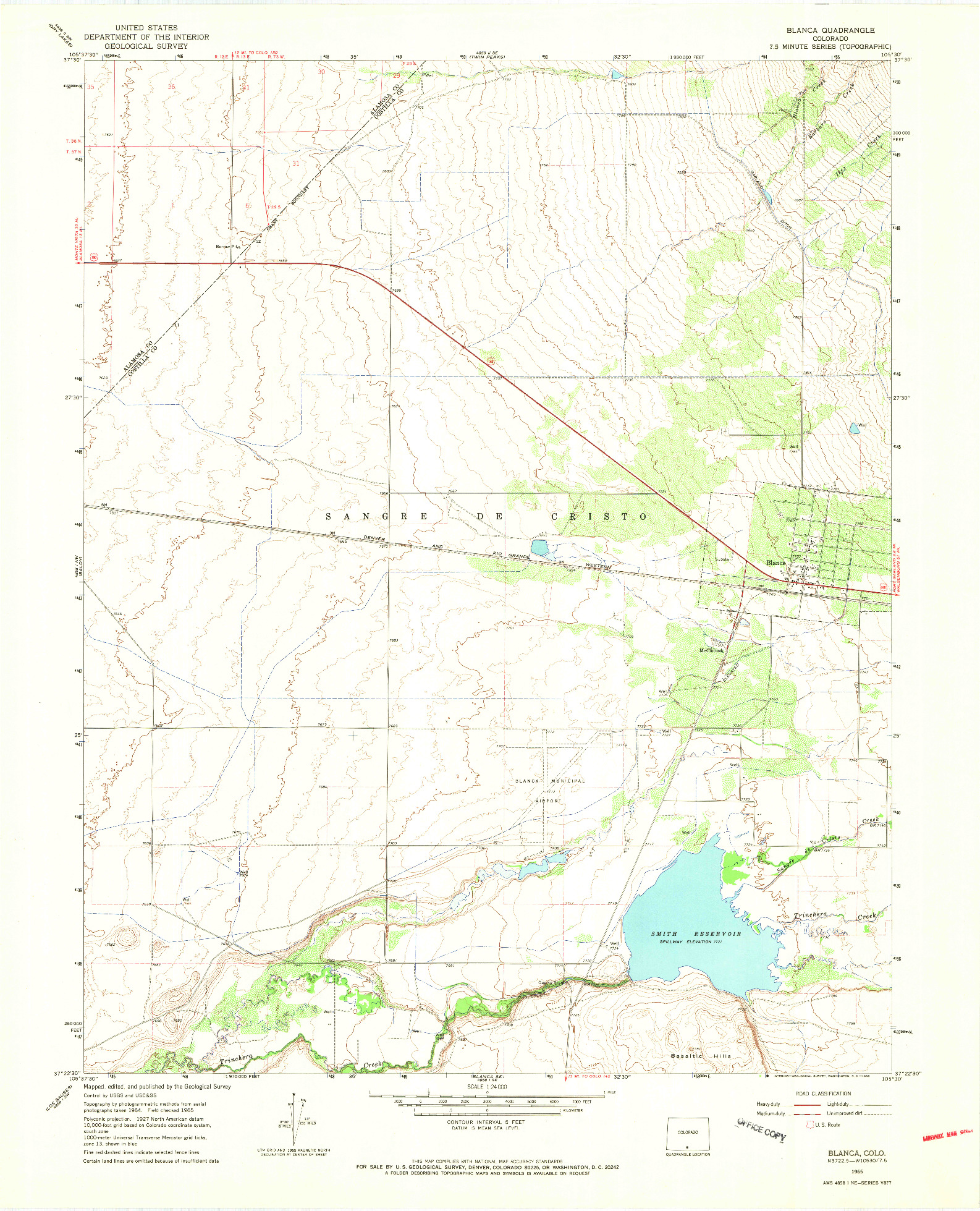 USGS 1:24000-SCALE QUADRANGLE FOR BLANCA, CO 1965