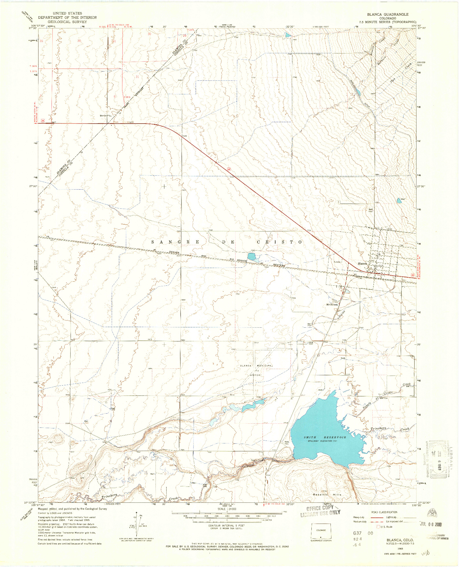 USGS 1:24000-SCALE QUADRANGLE FOR BLANCA, CO 1965