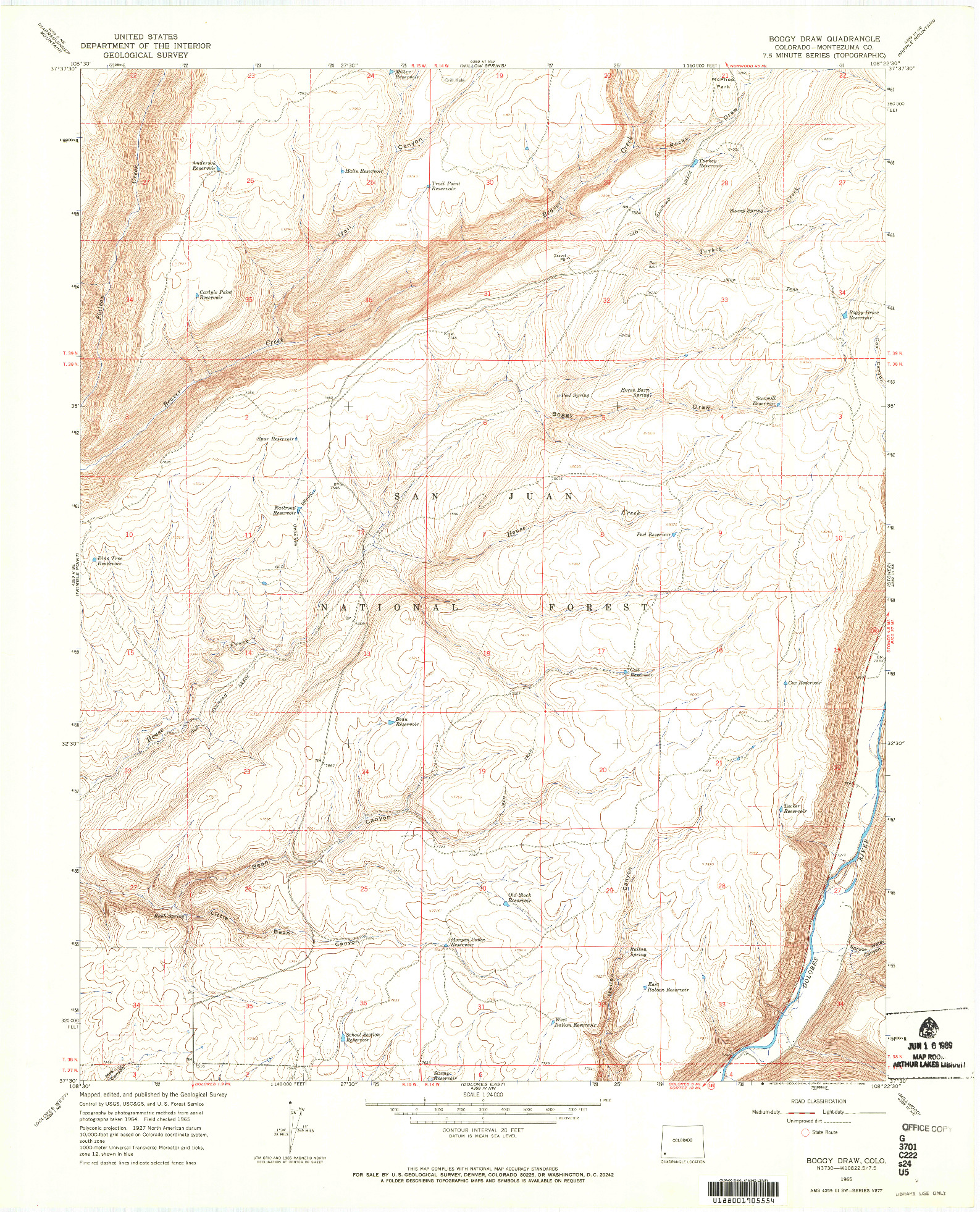 USGS 1:24000-SCALE QUADRANGLE FOR BOGGY DRAW, CO 1965