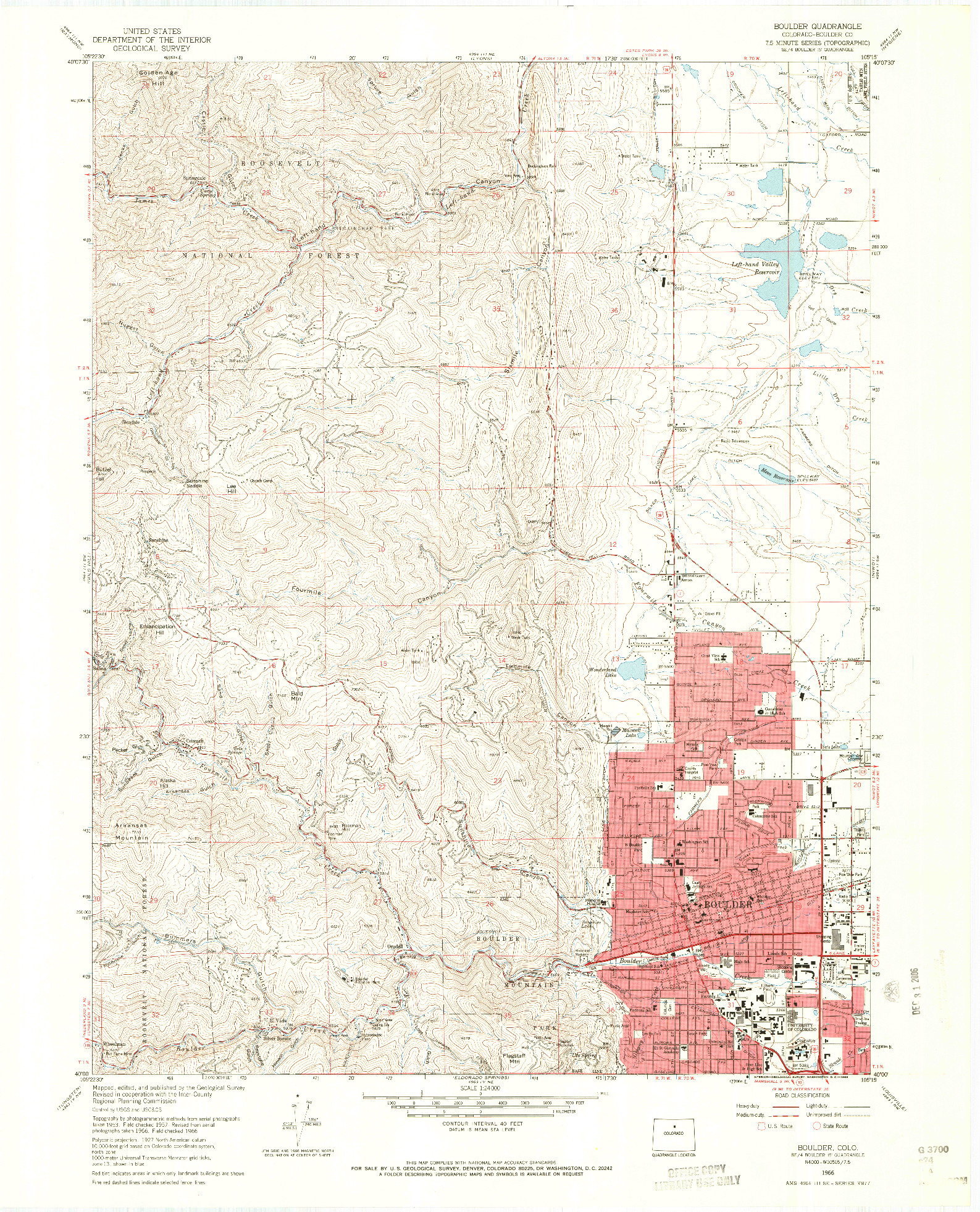 USGS 1:24000-SCALE QUADRANGLE FOR BOULDER, CO 1966
