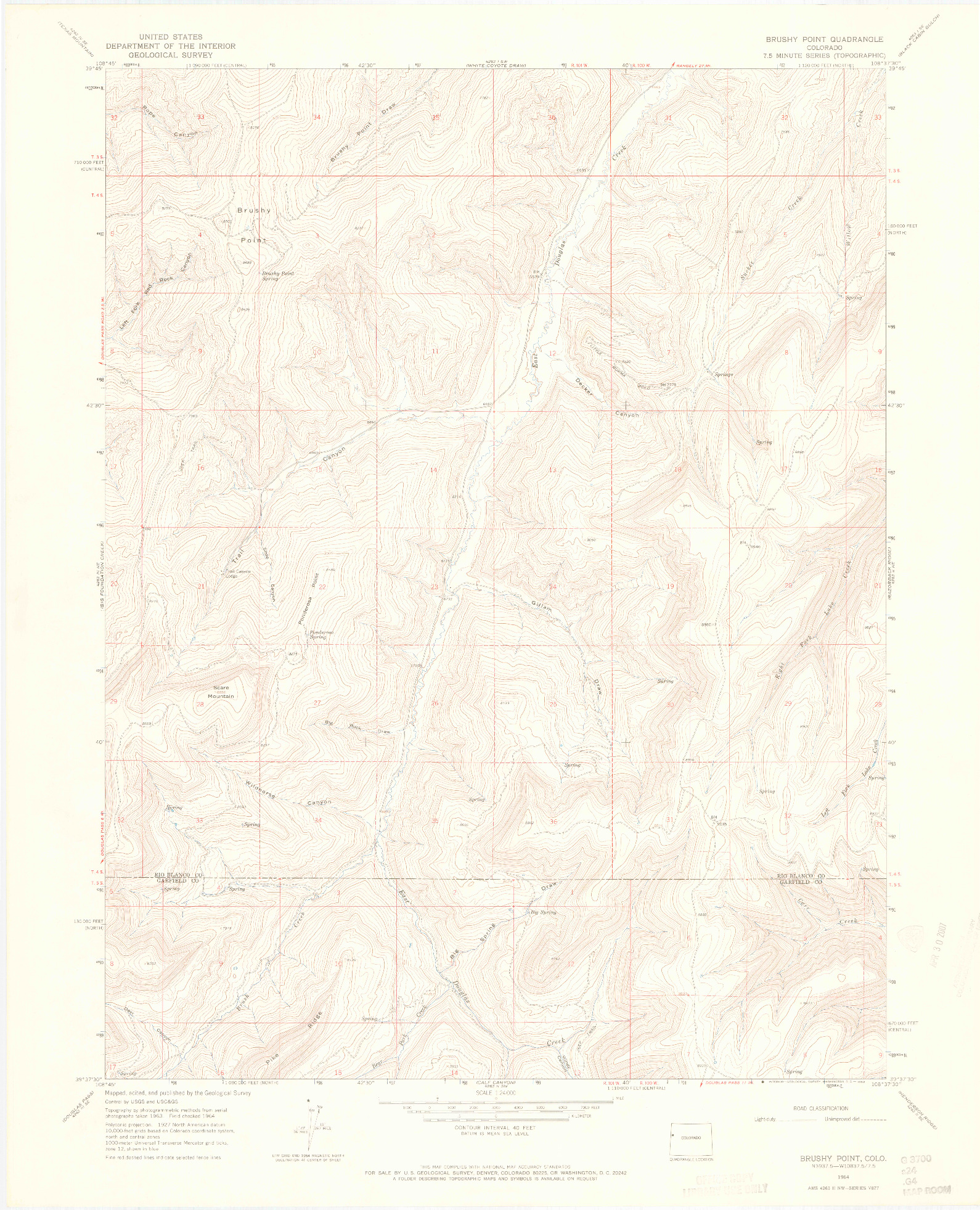 USGS 1:24000-SCALE QUADRANGLE FOR BRUSHY POINT, CO 1964