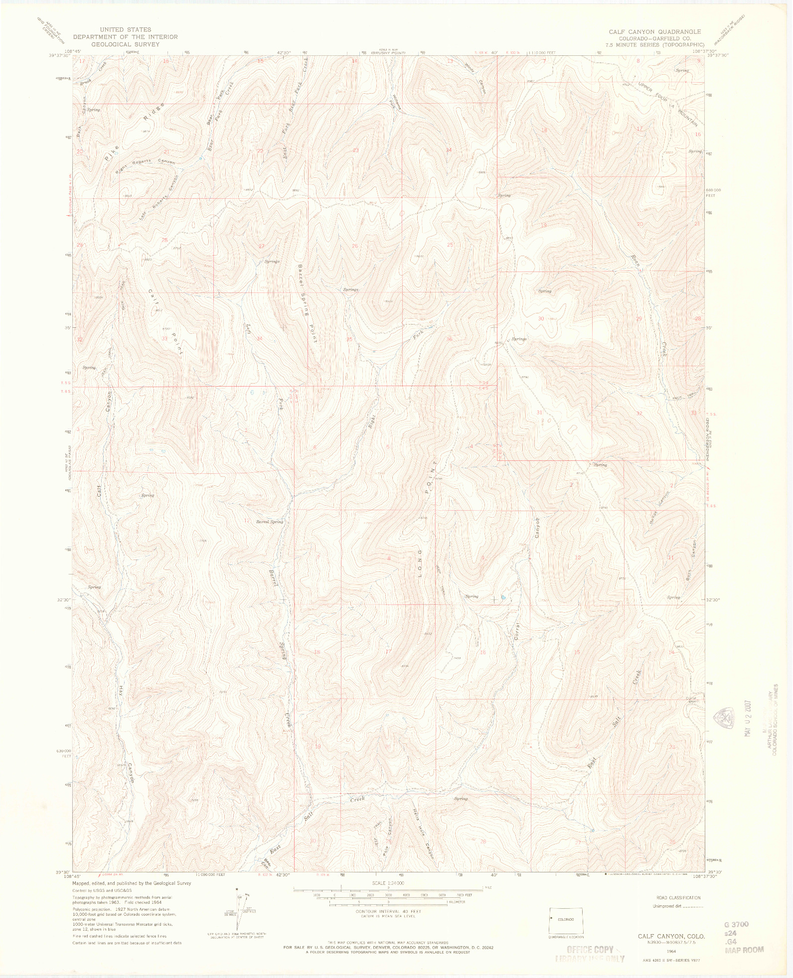 USGS 1:24000-SCALE QUADRANGLE FOR CALF CANYON, CO 1964