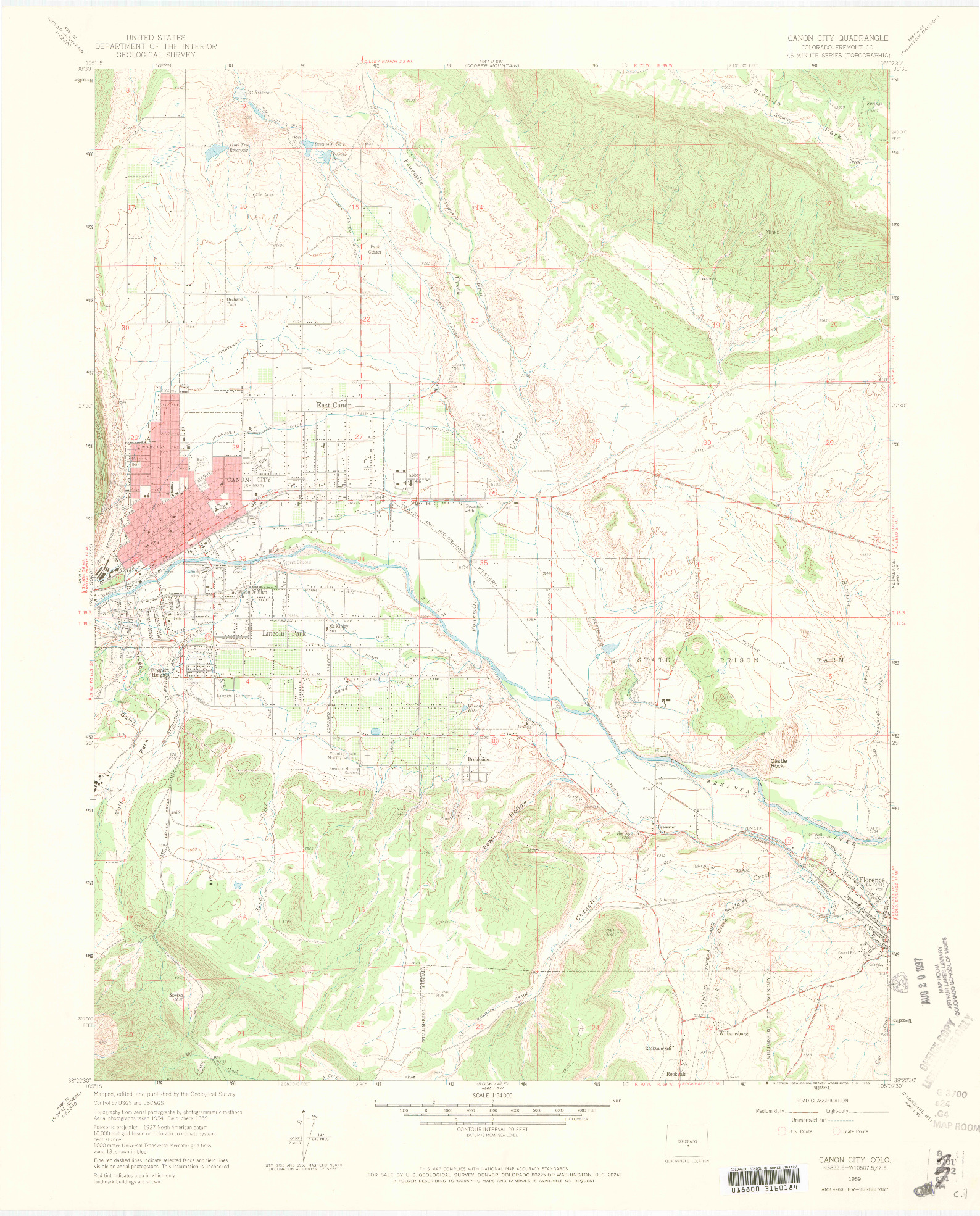 USGS 1:24000-SCALE QUADRANGLE FOR CANON CITY, CO 1959