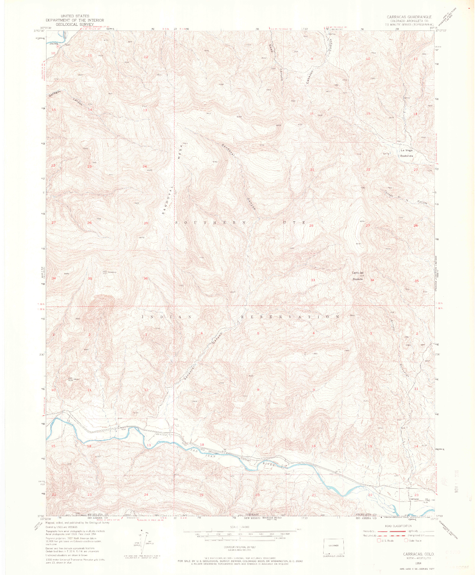 USGS 1:24000-SCALE QUADRANGLE FOR CARRACAS, CO 1954