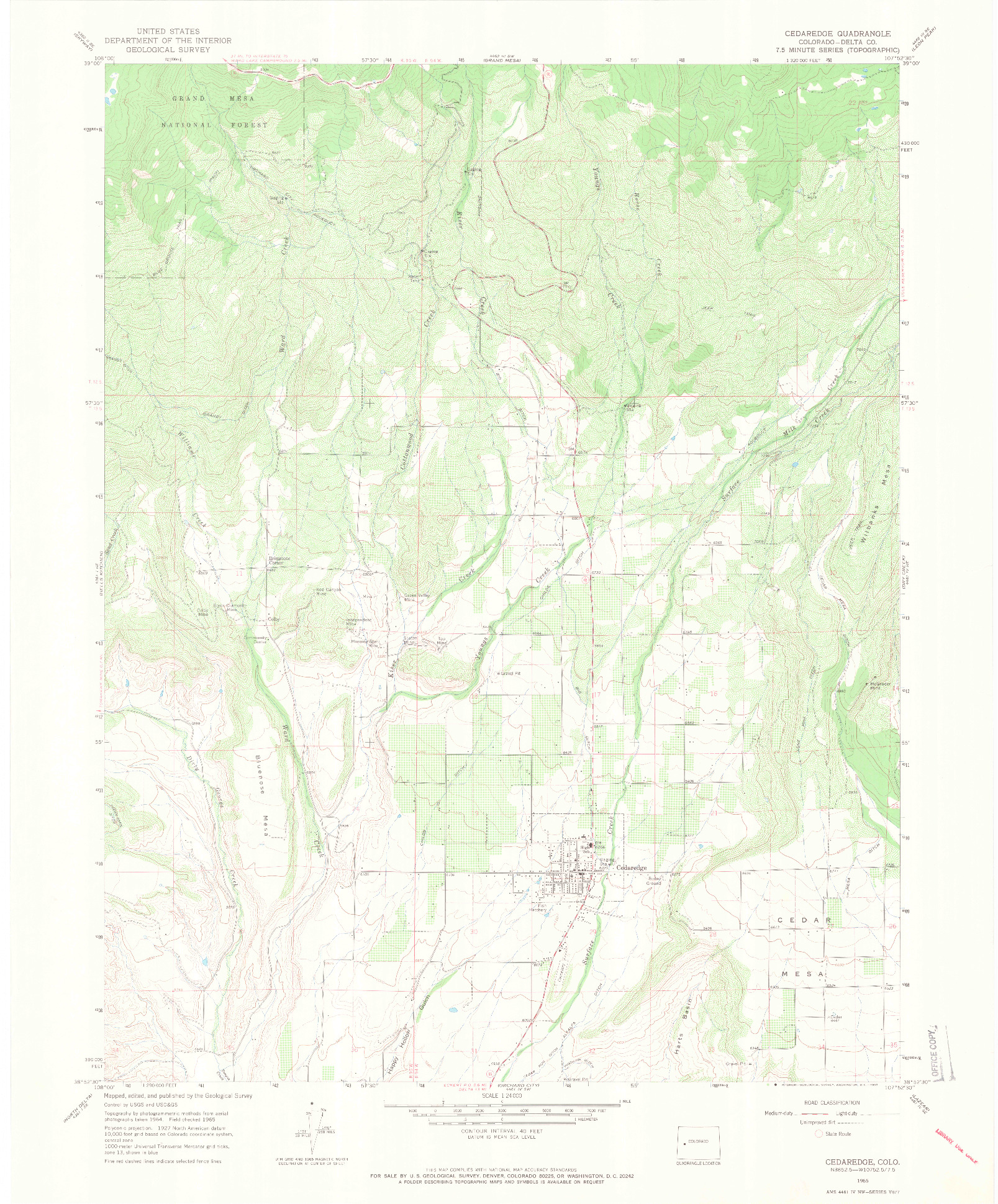 USGS 1:24000-SCALE QUADRANGLE FOR CEDAREDGE, CO 1965