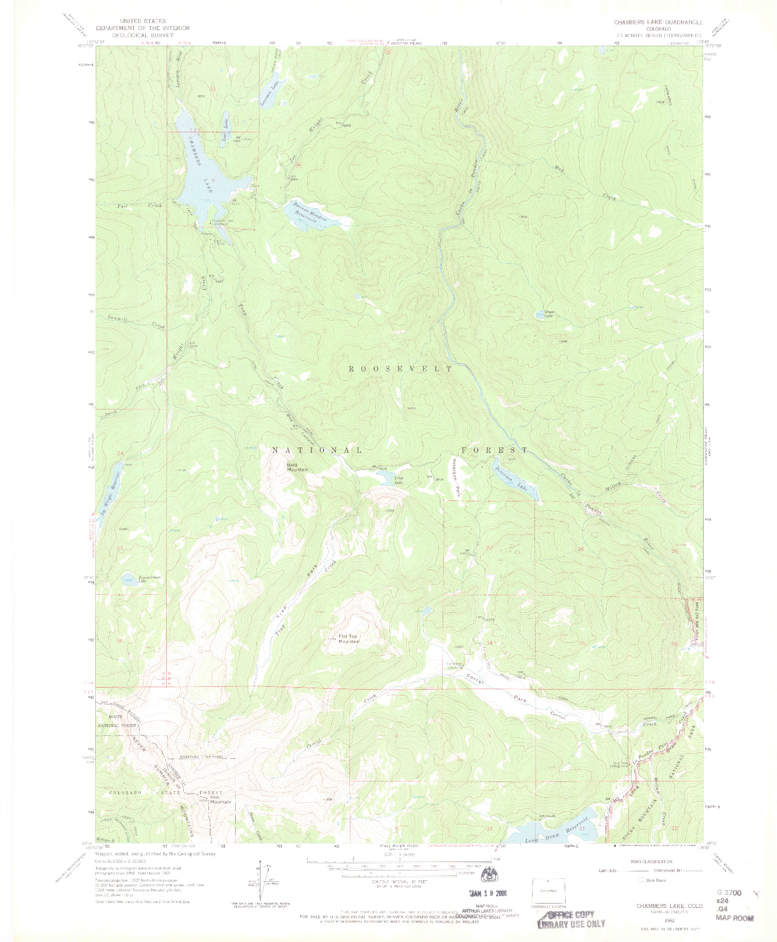 USGS 1:24000-SCALE QUADRANGLE FOR CHAMBERS LAKE, CO 1962