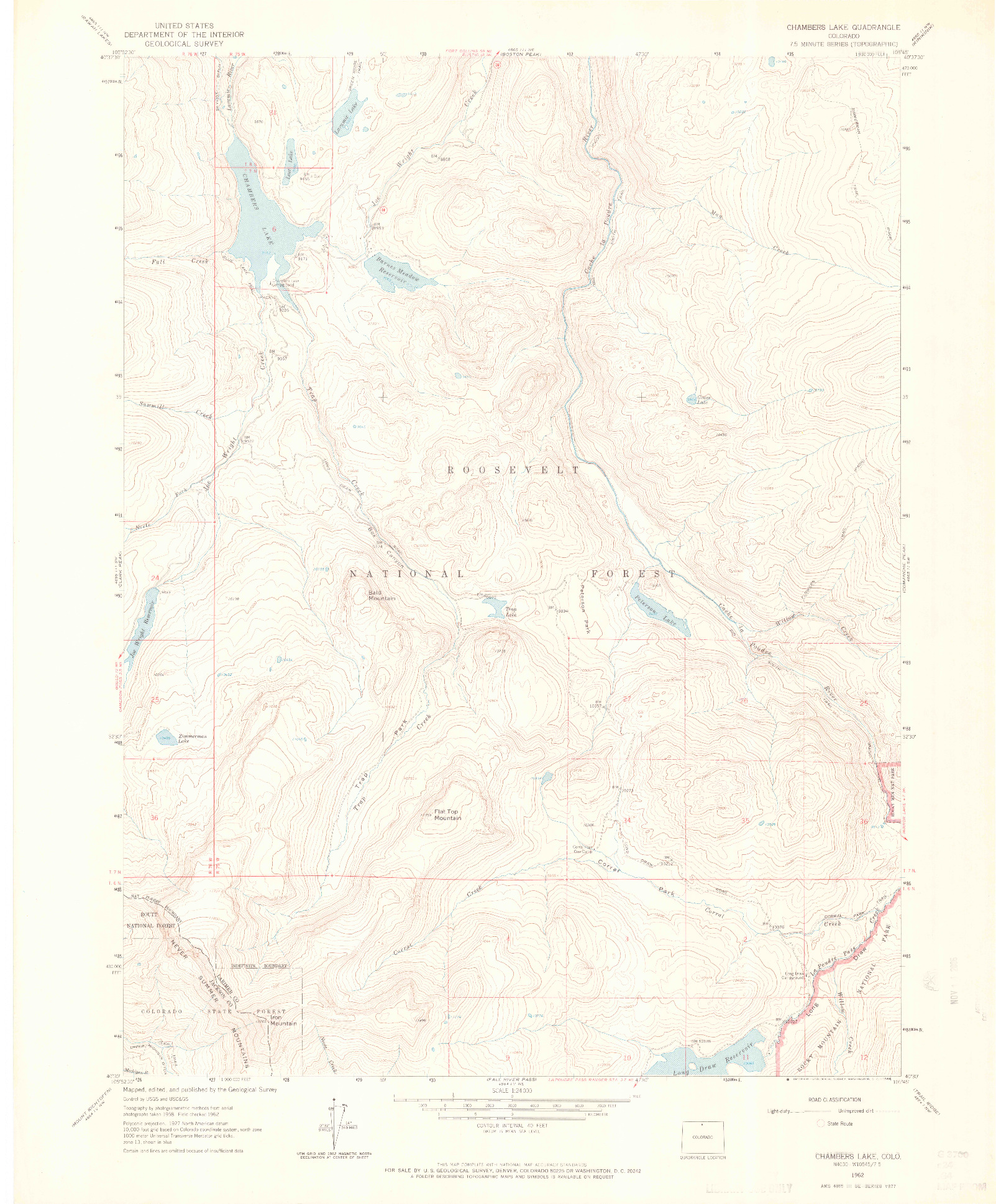 USGS 1:24000-SCALE QUADRANGLE FOR CHAMBERS LAKE, CO 1962