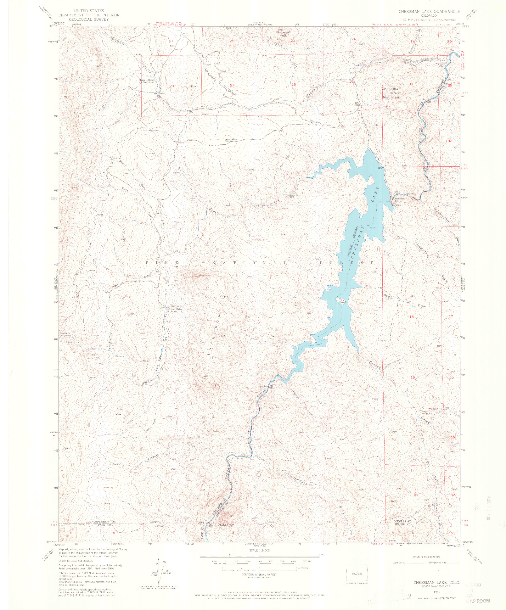 USGS 1:24000-SCALE QUADRANGLE FOR CHEESMAN LAKE, CO 1956