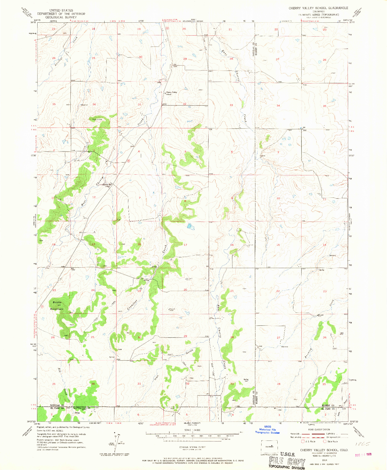 USGS 1:24000-SCALE QUADRANGLE FOR CHERRY VALLEY SCHOOL, CO 1954