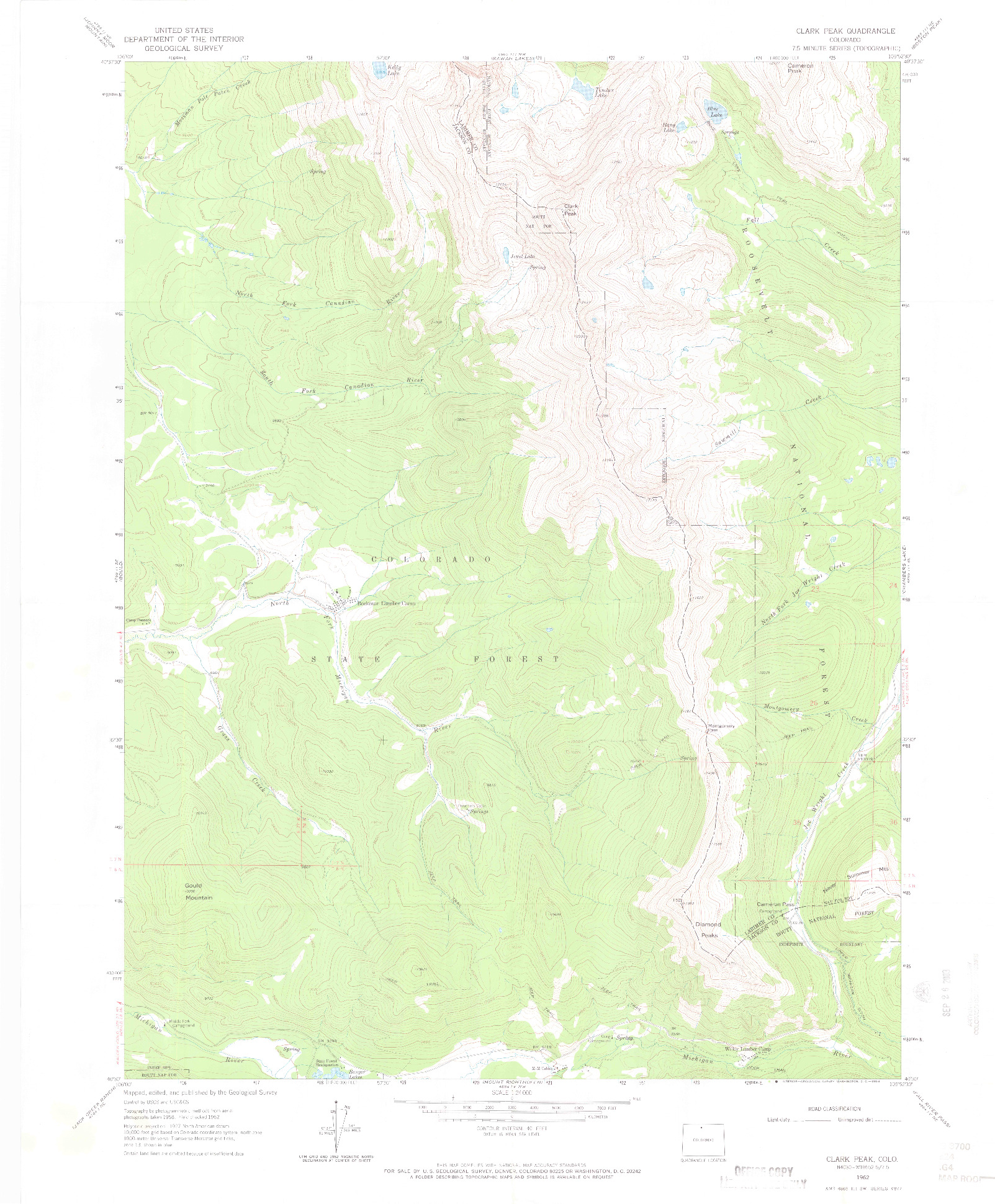 USGS 1:24000-SCALE QUADRANGLE FOR CLARK PEAK, CO 1962