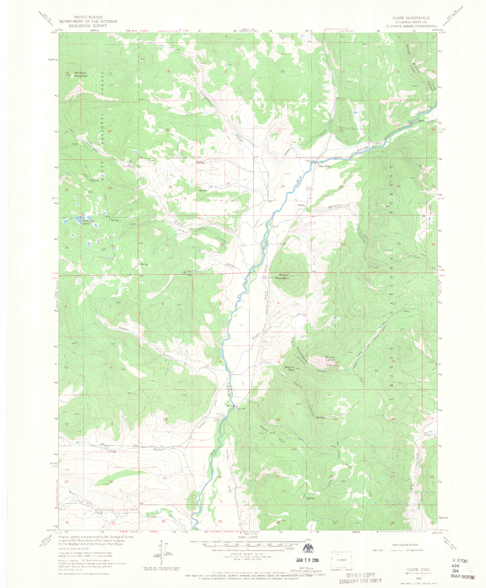 USGS 1:24000-SCALE QUADRANGLE FOR CLARK, CO 1962