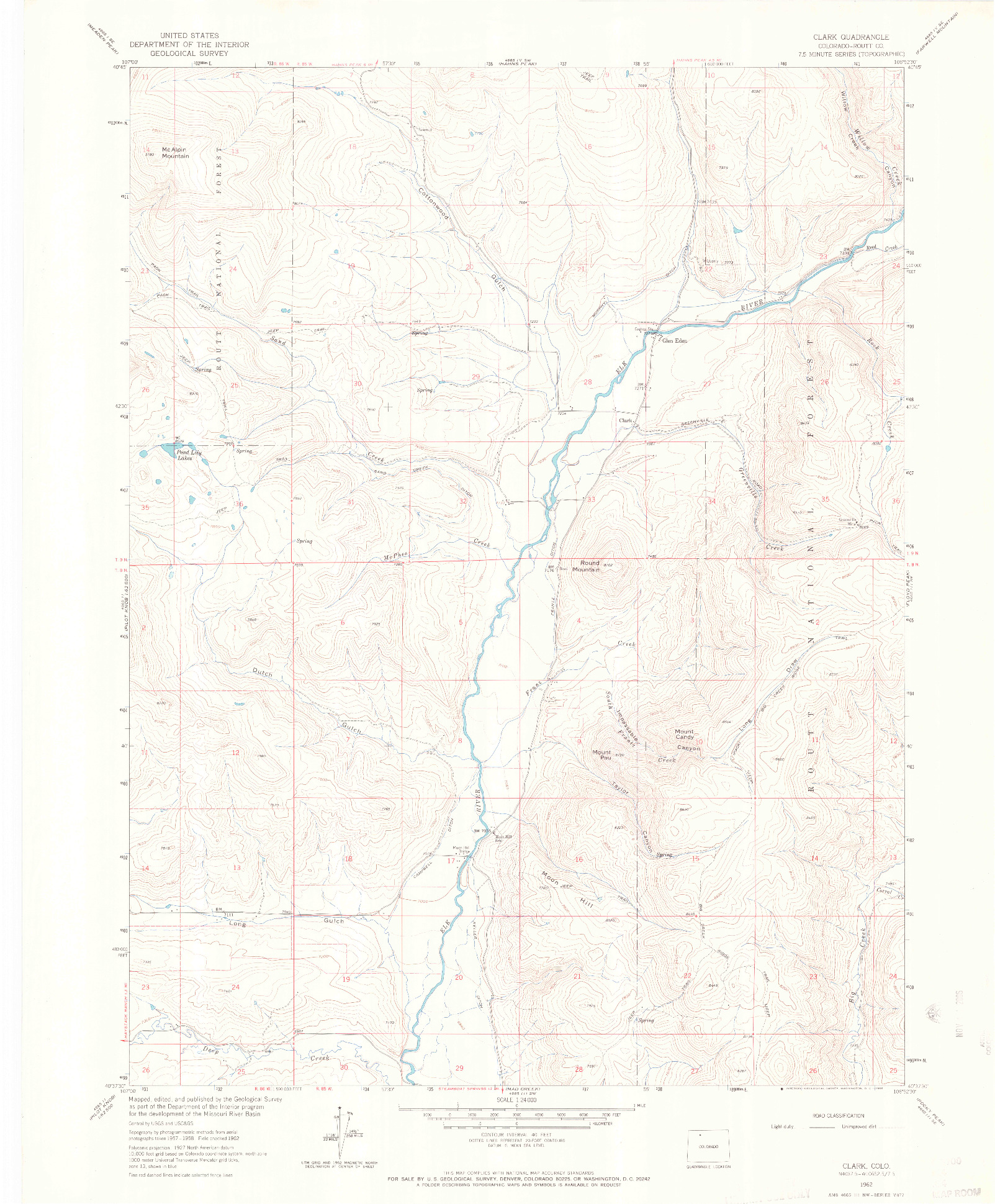 USGS 1:24000-SCALE QUADRANGLE FOR CLARK, CO 1962