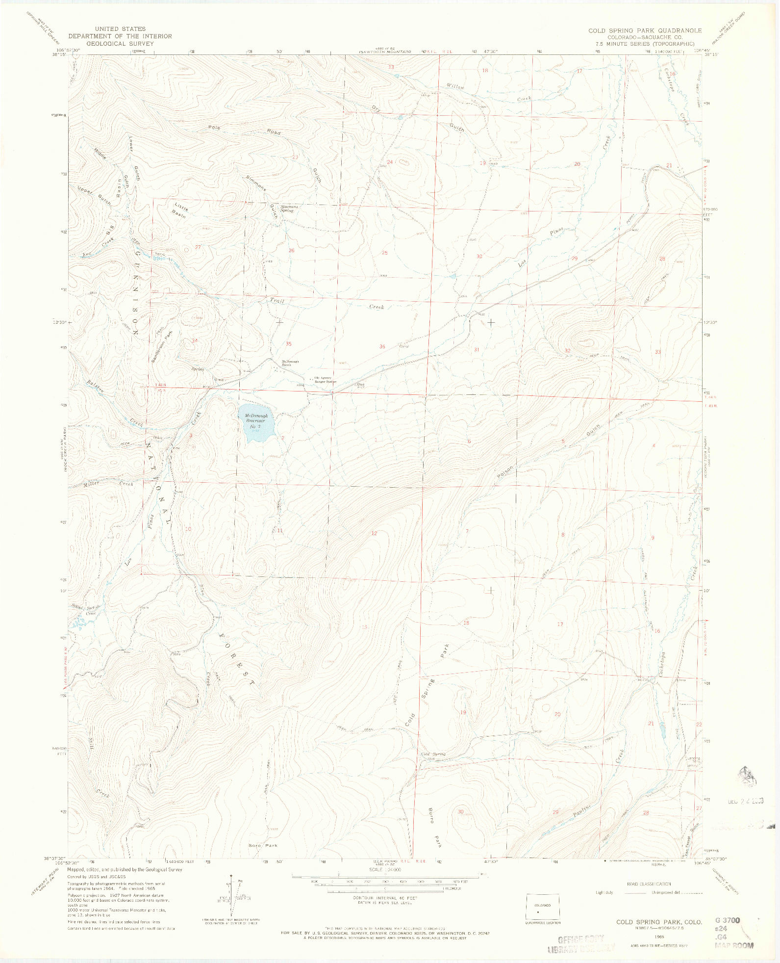 USGS 1:24000-SCALE QUADRANGLE FOR COLD SPRING PARK, CO 1965
