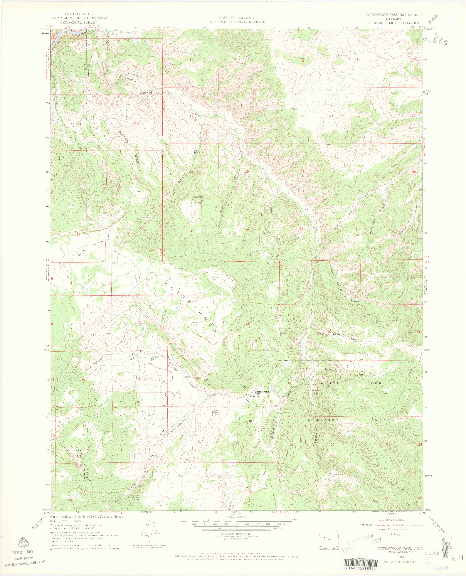 USGS 1:24000-SCALE QUADRANGLE FOR COTTONWOOD PASS, CO 1961