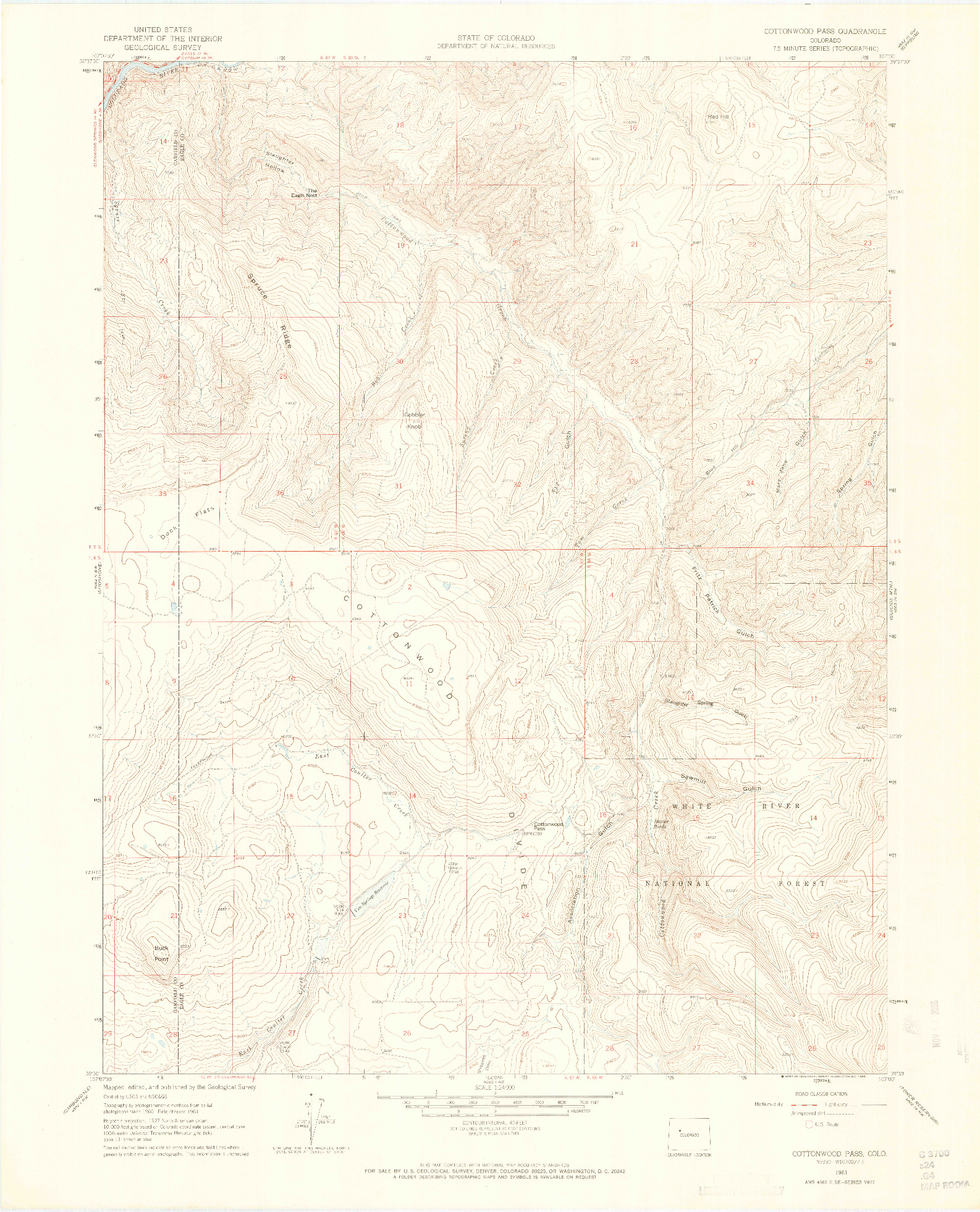 USGS 1:24000-SCALE QUADRANGLE FOR COTTONWOOD PASS, CO 1961