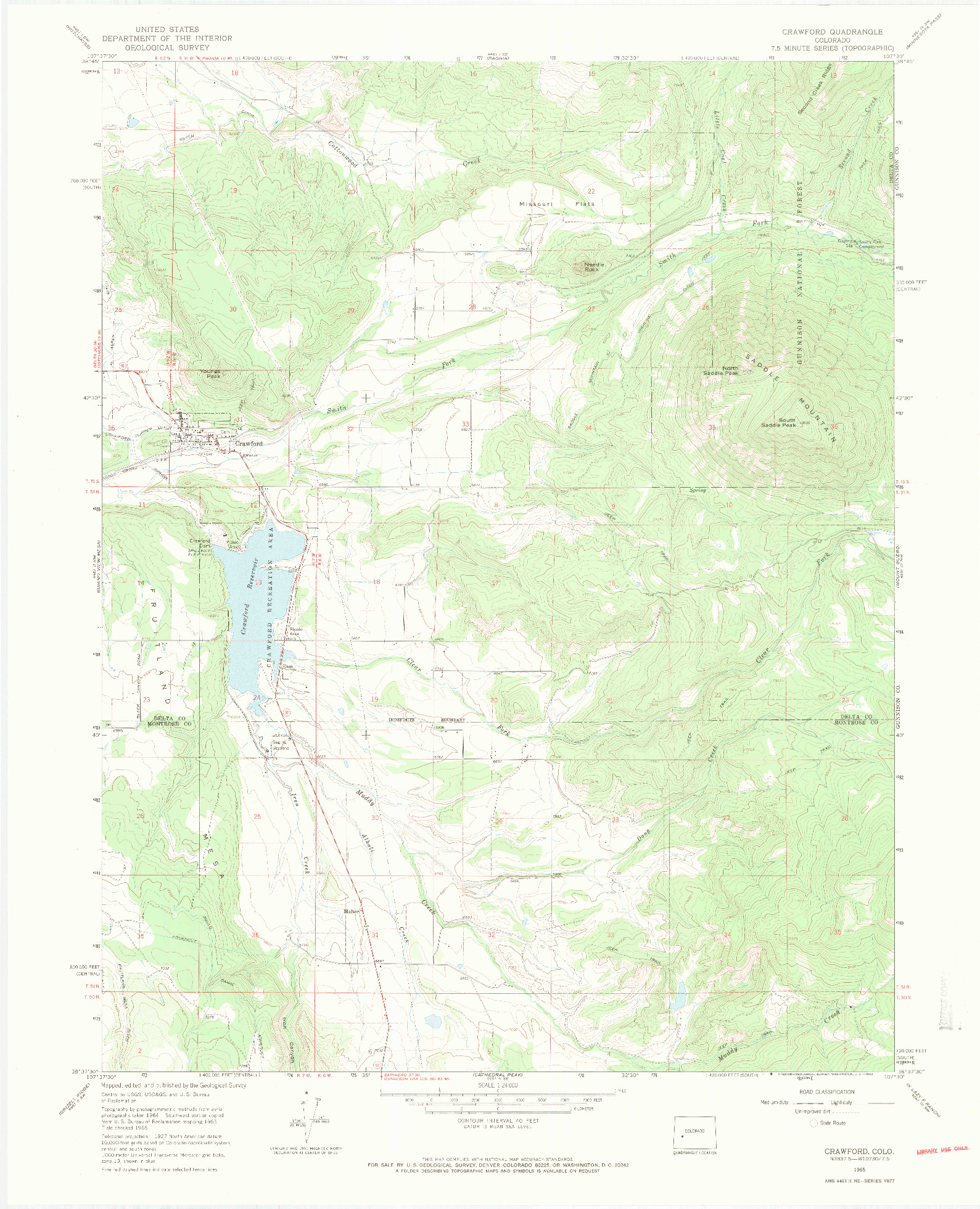 USGS 1:24000-SCALE QUADRANGLE FOR CRAWFORD, CO 1965