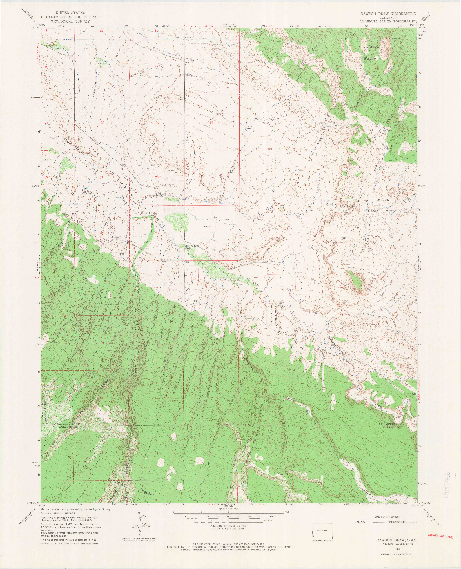USGS 1:24000-SCALE QUADRANGLE FOR DAWSON DRAW, CO 1964