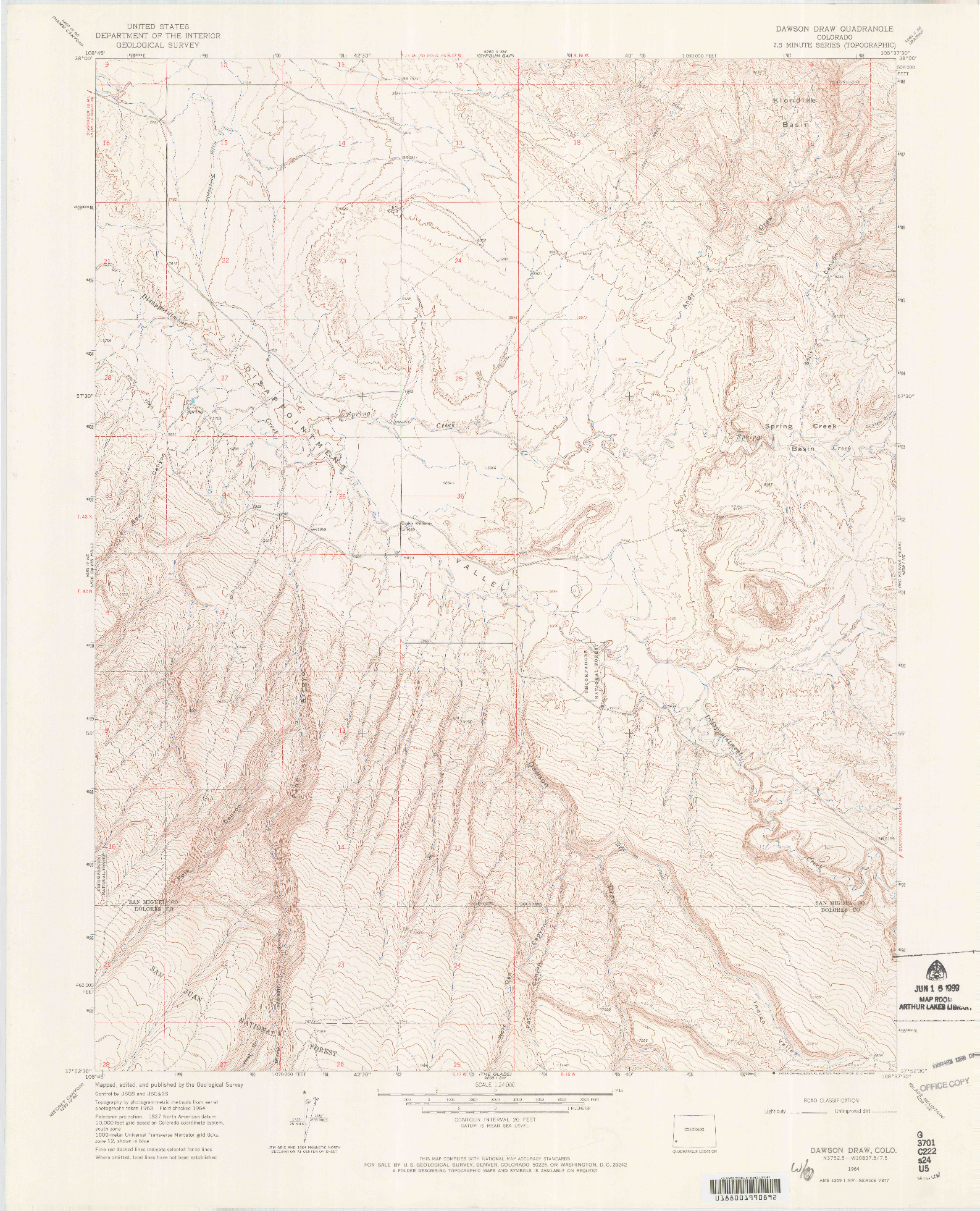 USGS 1:24000-SCALE QUADRANGLE FOR DAWSON DRAW, CO 1964