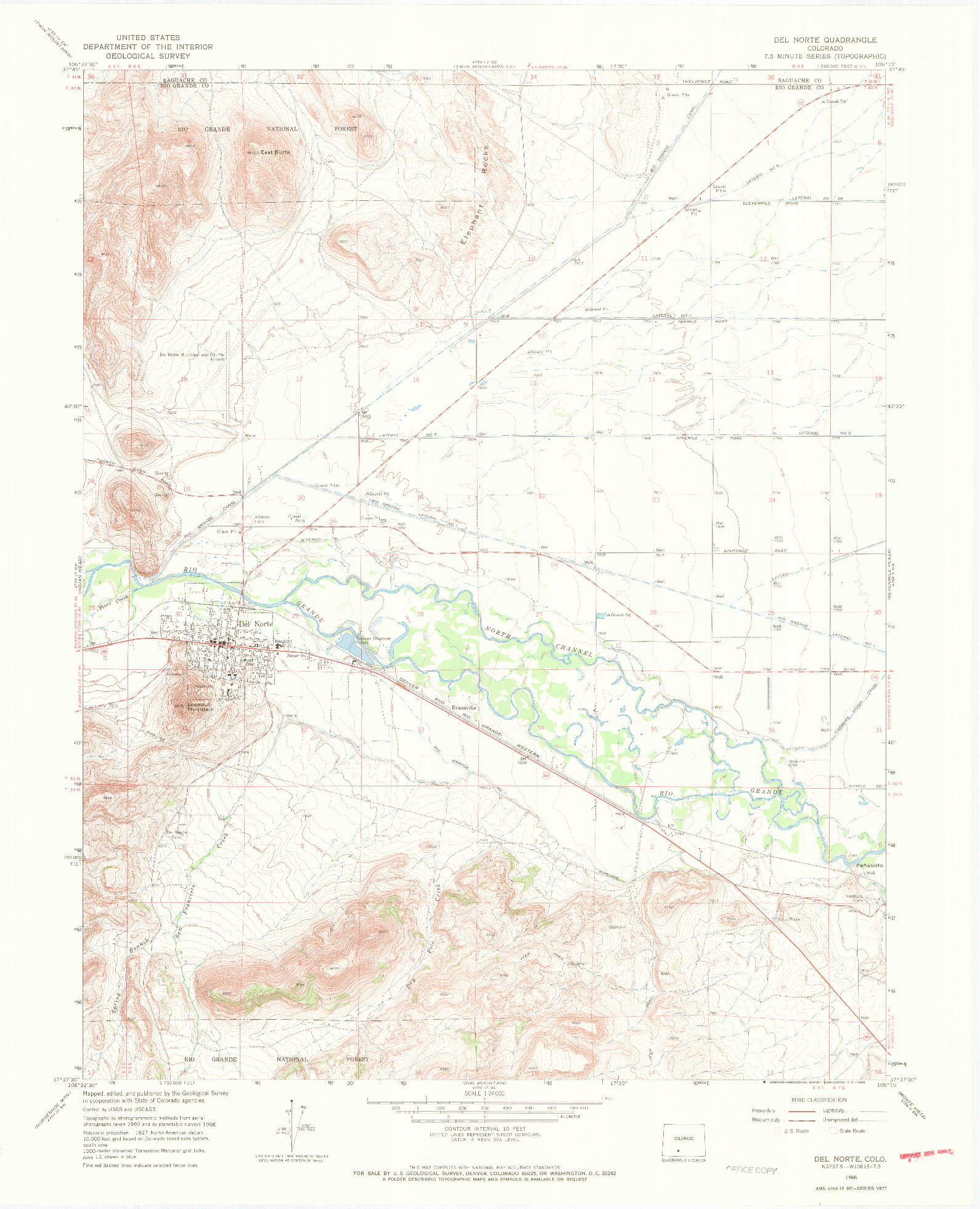 USGS 1:24000-SCALE QUADRANGLE FOR DEL NORTE, CO 1966