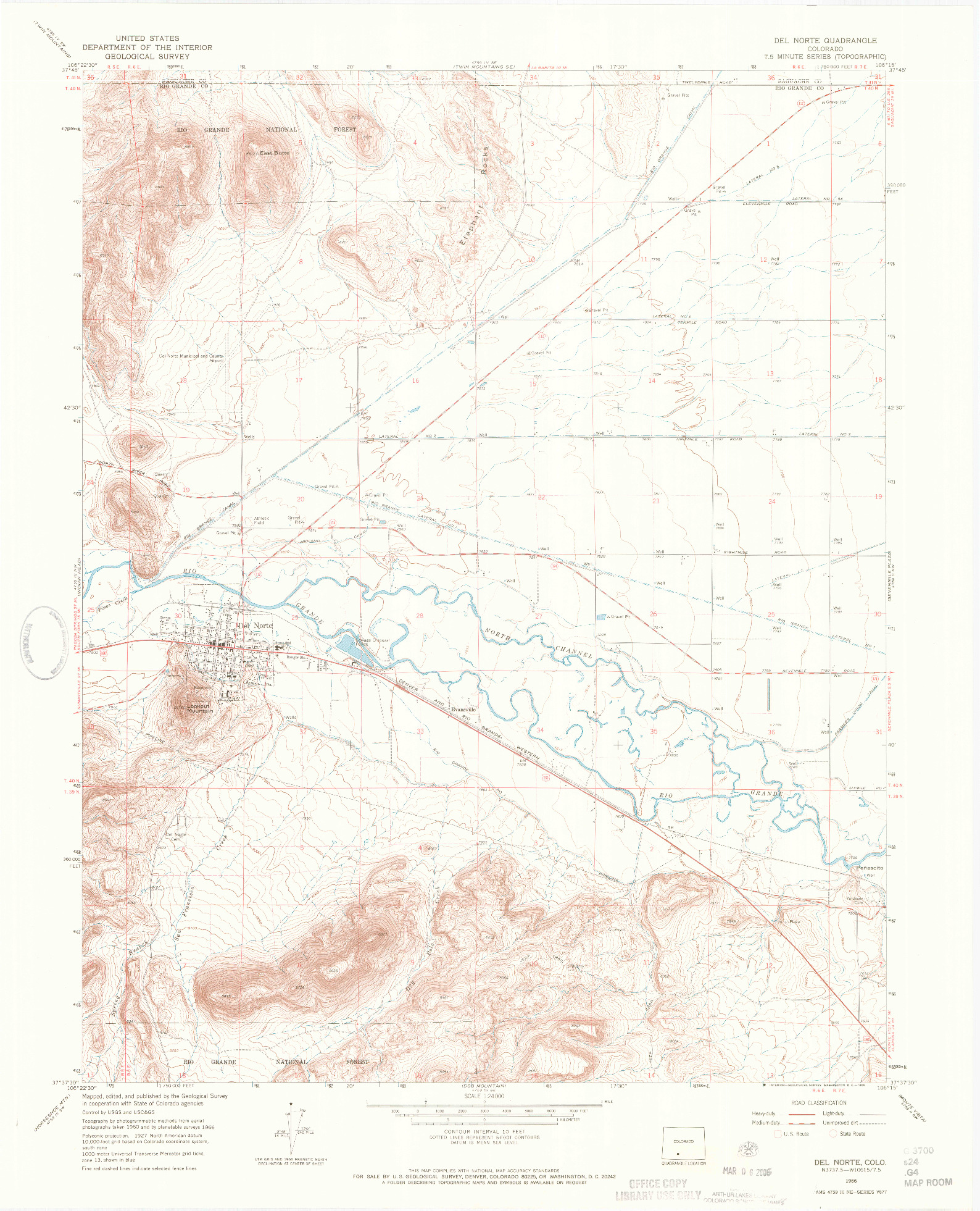 USGS 1:24000-SCALE QUADRANGLE FOR DEL NORTE, CO 1966