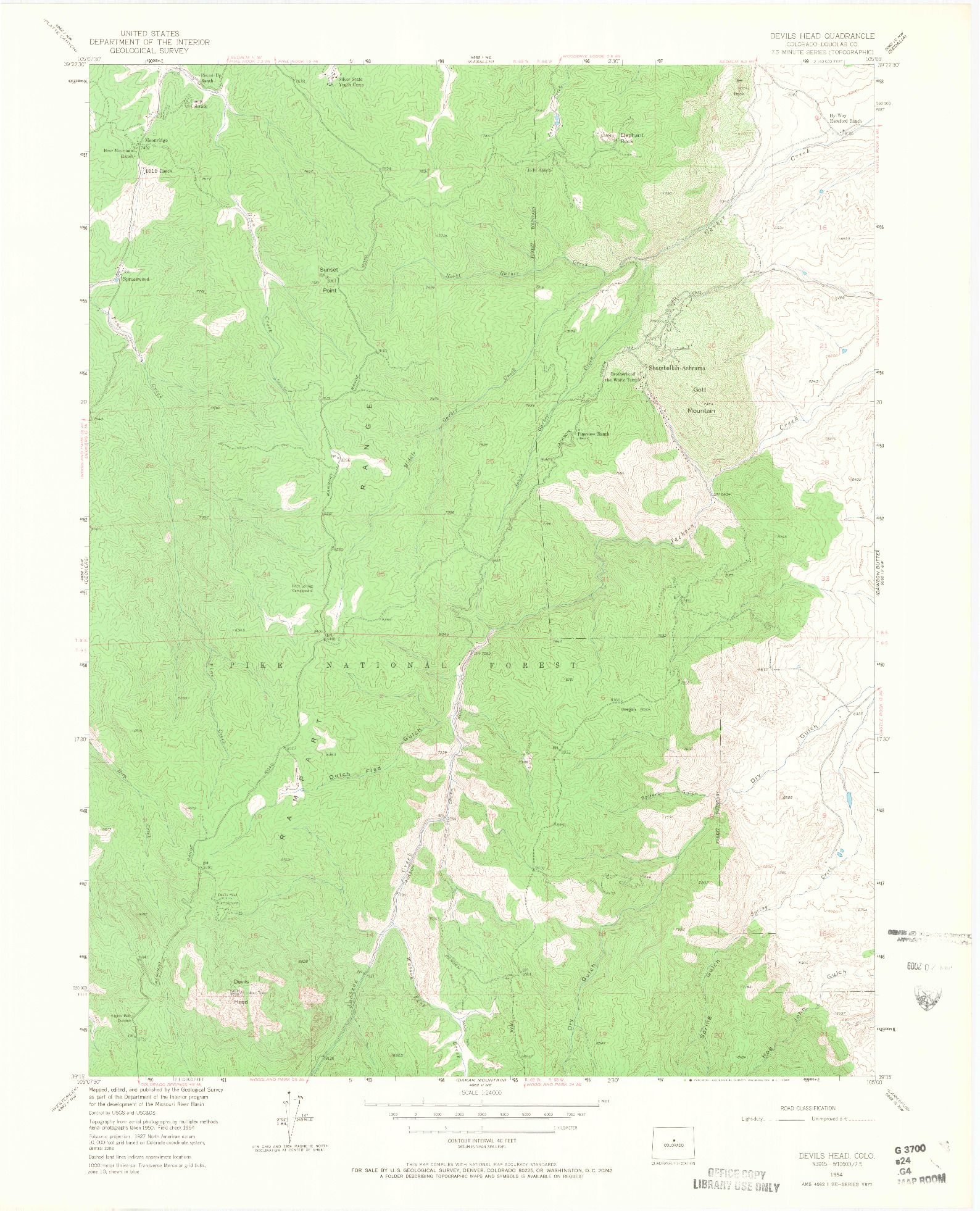 USGS 1:24000-SCALE QUADRANGLE FOR DEVILS HEAD, CO 1954