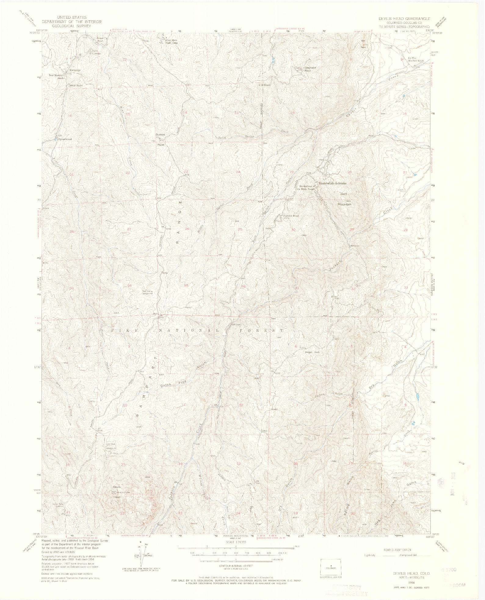 USGS 1:24000-SCALE QUADRANGLE FOR DEVILS HEAD, CO 1954