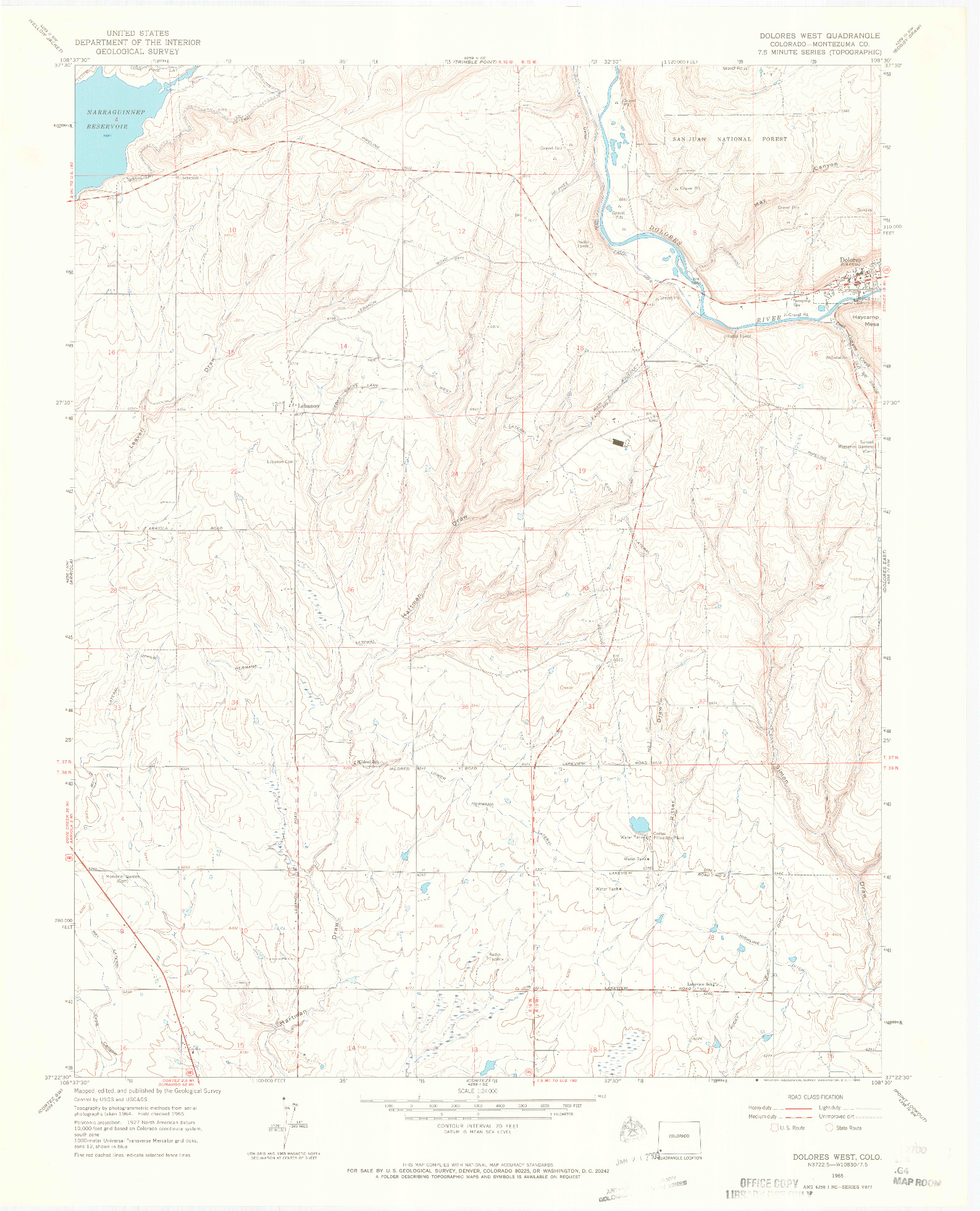 USGS 1:24000-SCALE QUADRANGLE FOR DOLORES WEST, CO 1965
