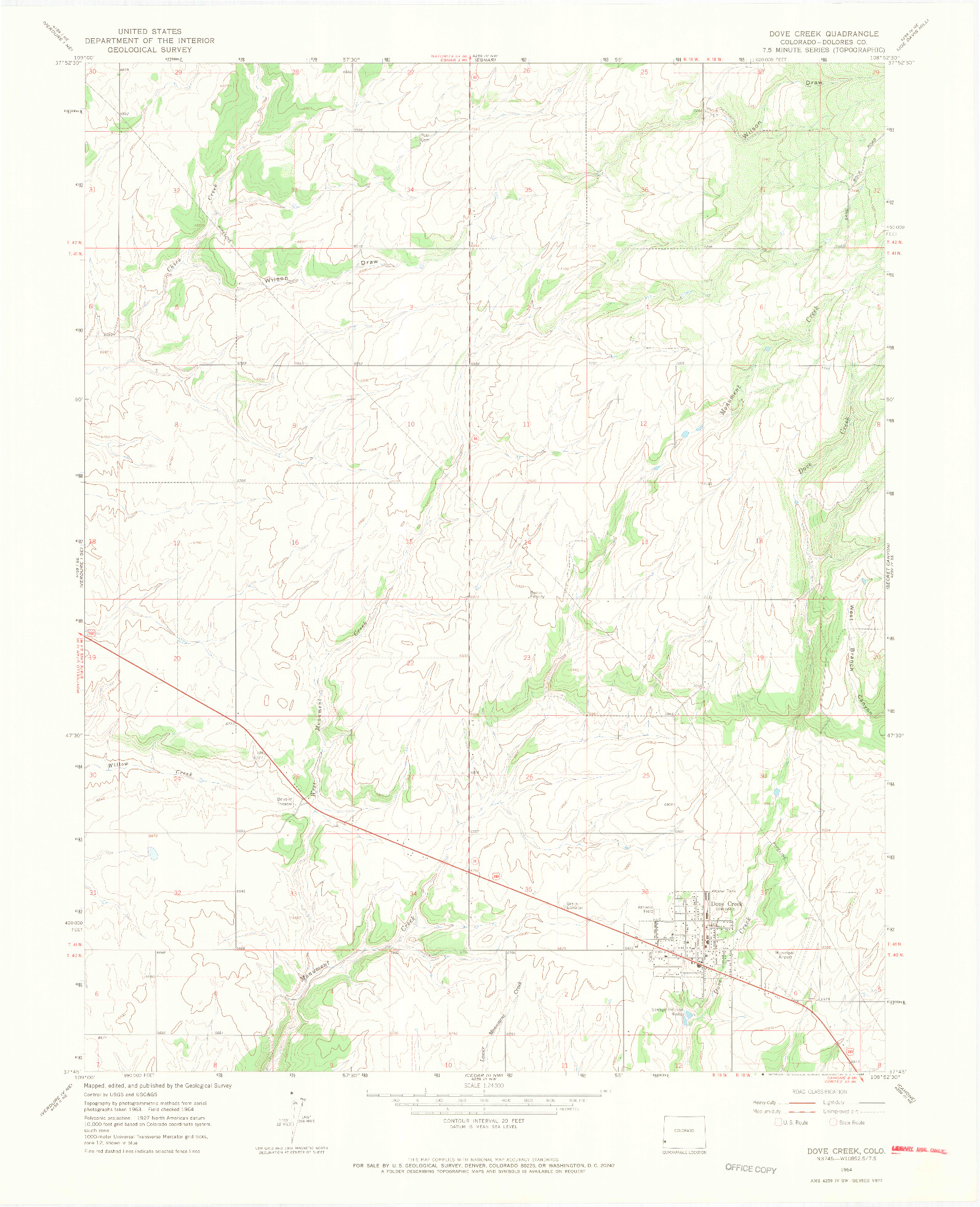 USGS 1:24000-SCALE QUADRANGLE FOR DOVE CREEK, CO 1964