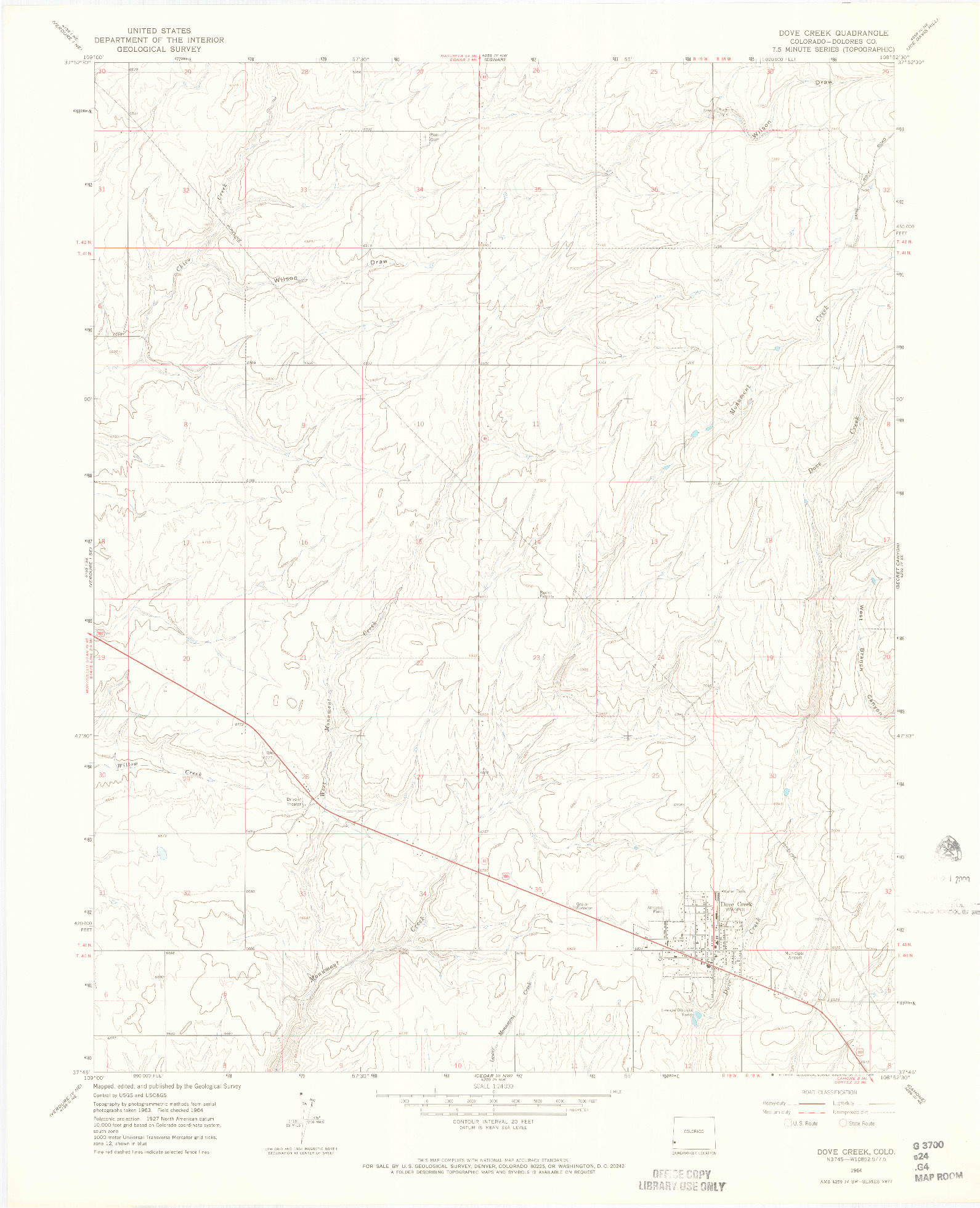USGS 1:24000-SCALE QUADRANGLE FOR DOVE CREEK, CO 1964