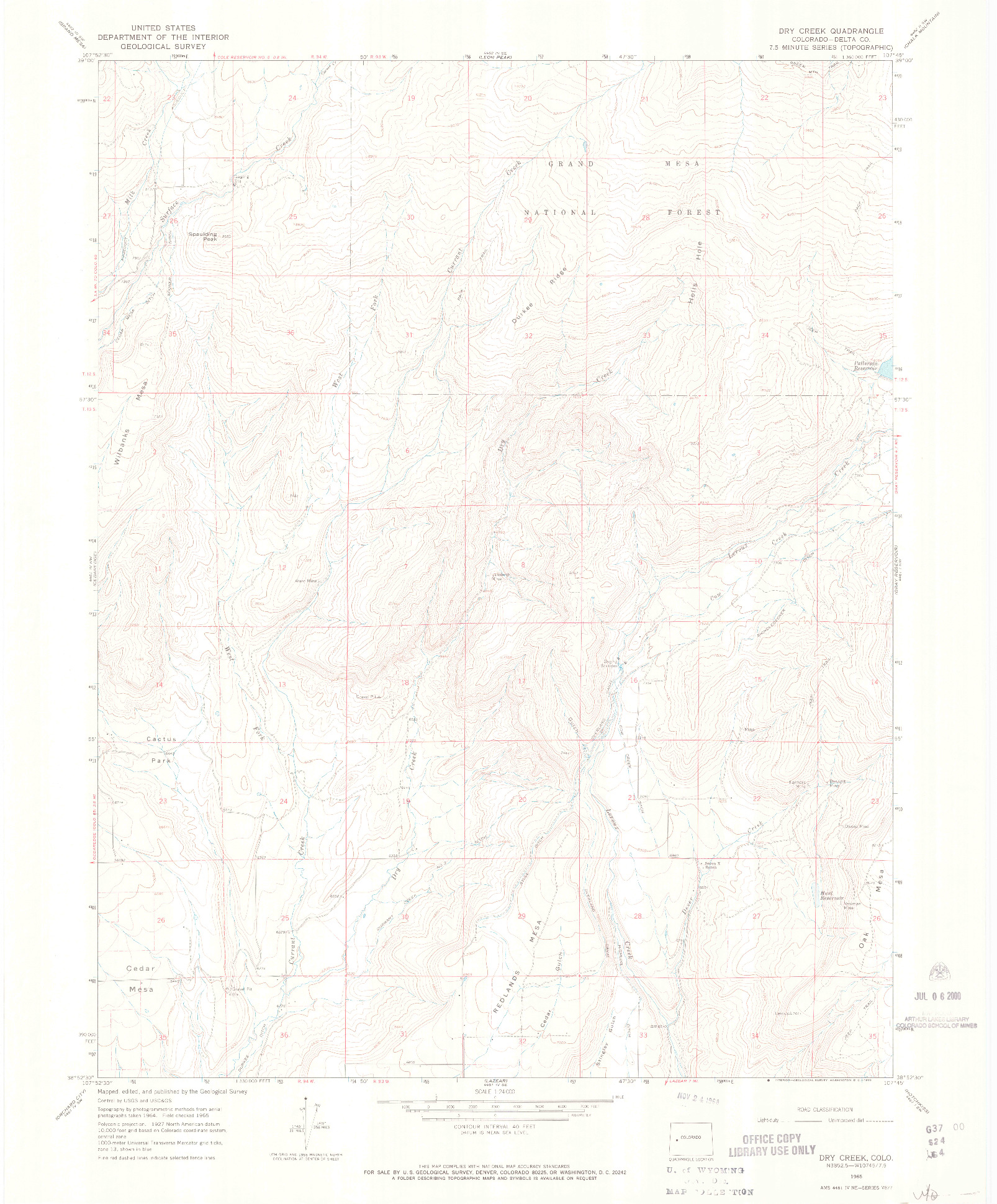 USGS 1:24000-SCALE QUADRANGLE FOR DRY CREEK, CO 1965