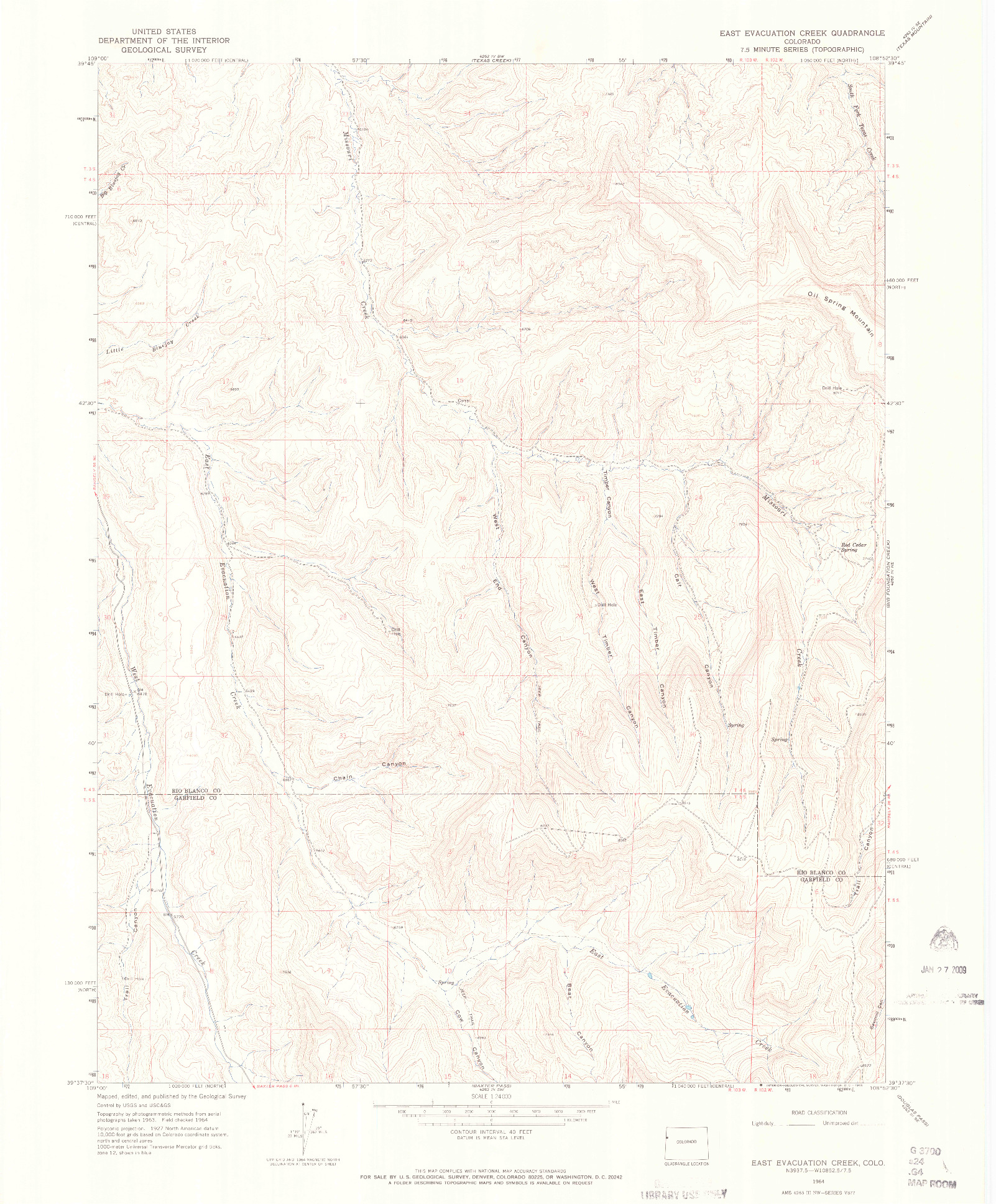 USGS 1:24000-SCALE QUADRANGLE FOR EAST EVACUATION CREEK, CO 1964
