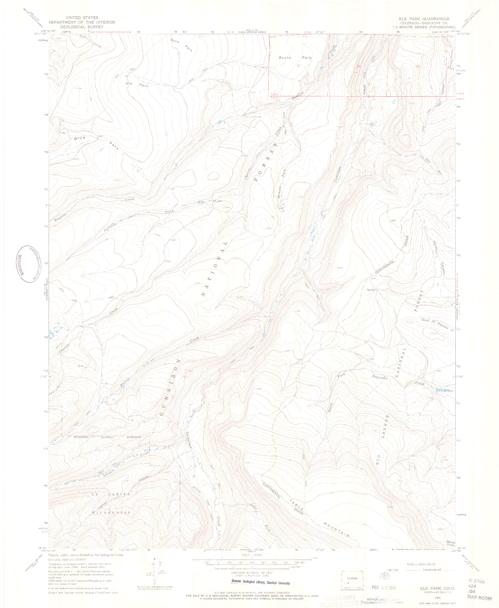 USGS 1:24000-SCALE QUADRANGLE FOR ELK PARK, CO 1965