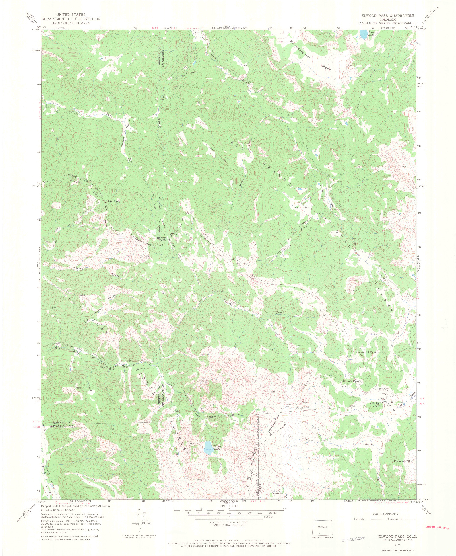 USGS 1:24000-SCALE QUADRANGLE FOR ELWOOD PASS, CO 1966