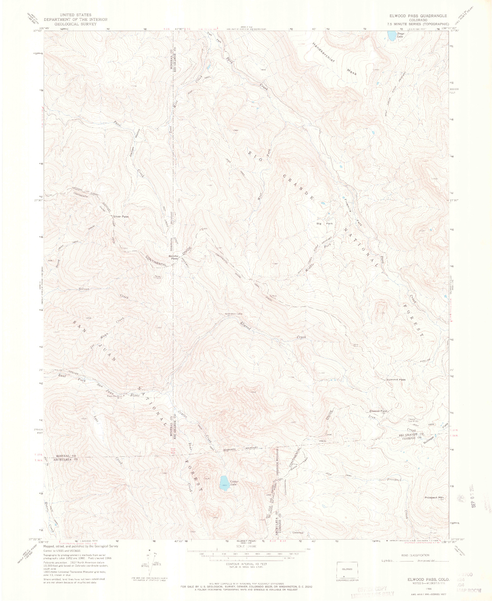 USGS 1:24000-SCALE QUADRANGLE FOR ELWOOD PASS, CO 1966