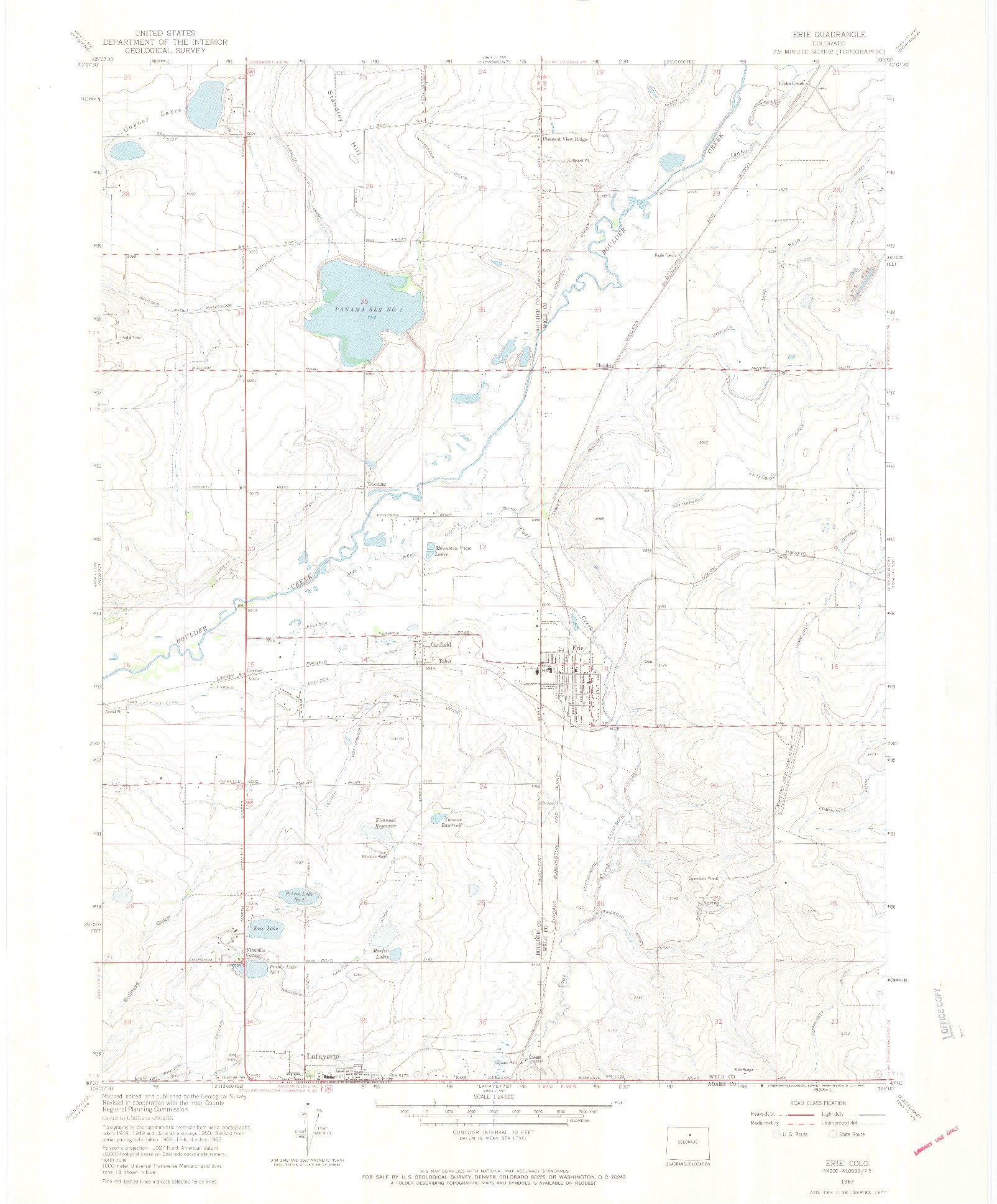 USGS 1:24000-SCALE QUADRANGLE FOR ERIE, CO 1967