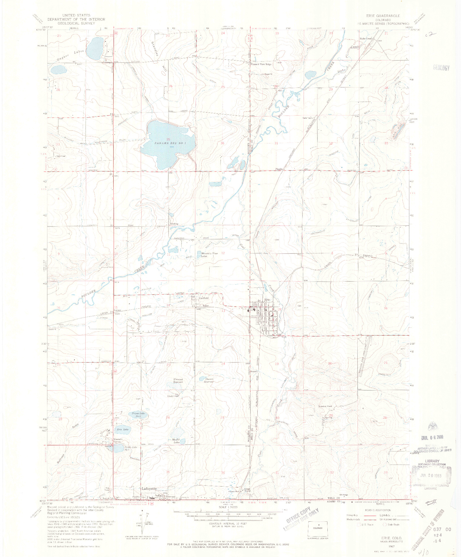 USGS 1:24000-SCALE QUADRANGLE FOR ERIE, CO 1967