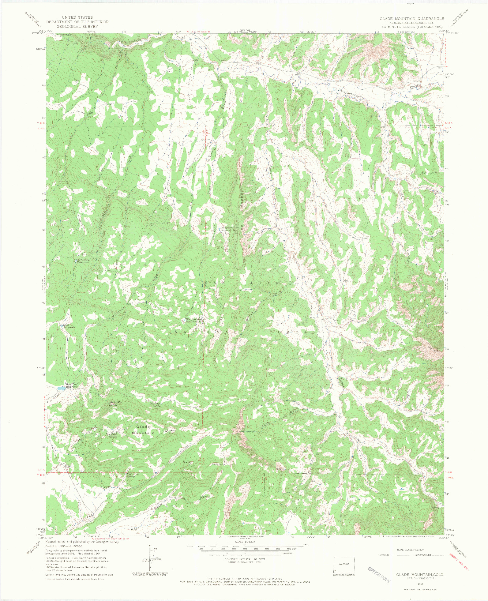 USGS 1:24000-SCALE QUADRANGLE FOR GLADE MOUNTAIN, CO 1964